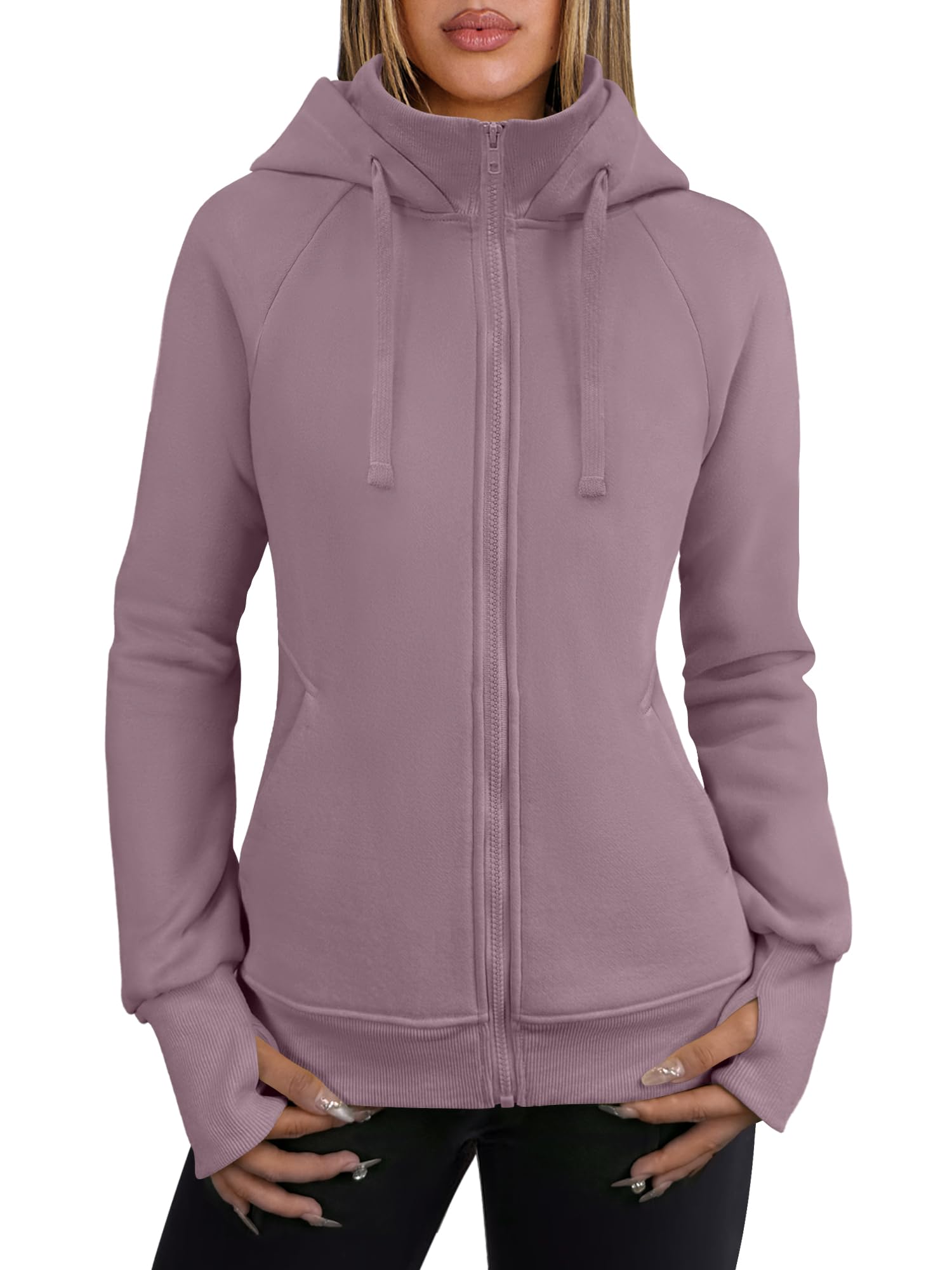 ANRABESS Women's Fleece Zip Up Hoodie with Pockets - Long Sleeve Casual Sweatshirt for Fall Fashion | Y2K Preppy Outfits | Perfect for College, Streetwear & Cozy Loungewear