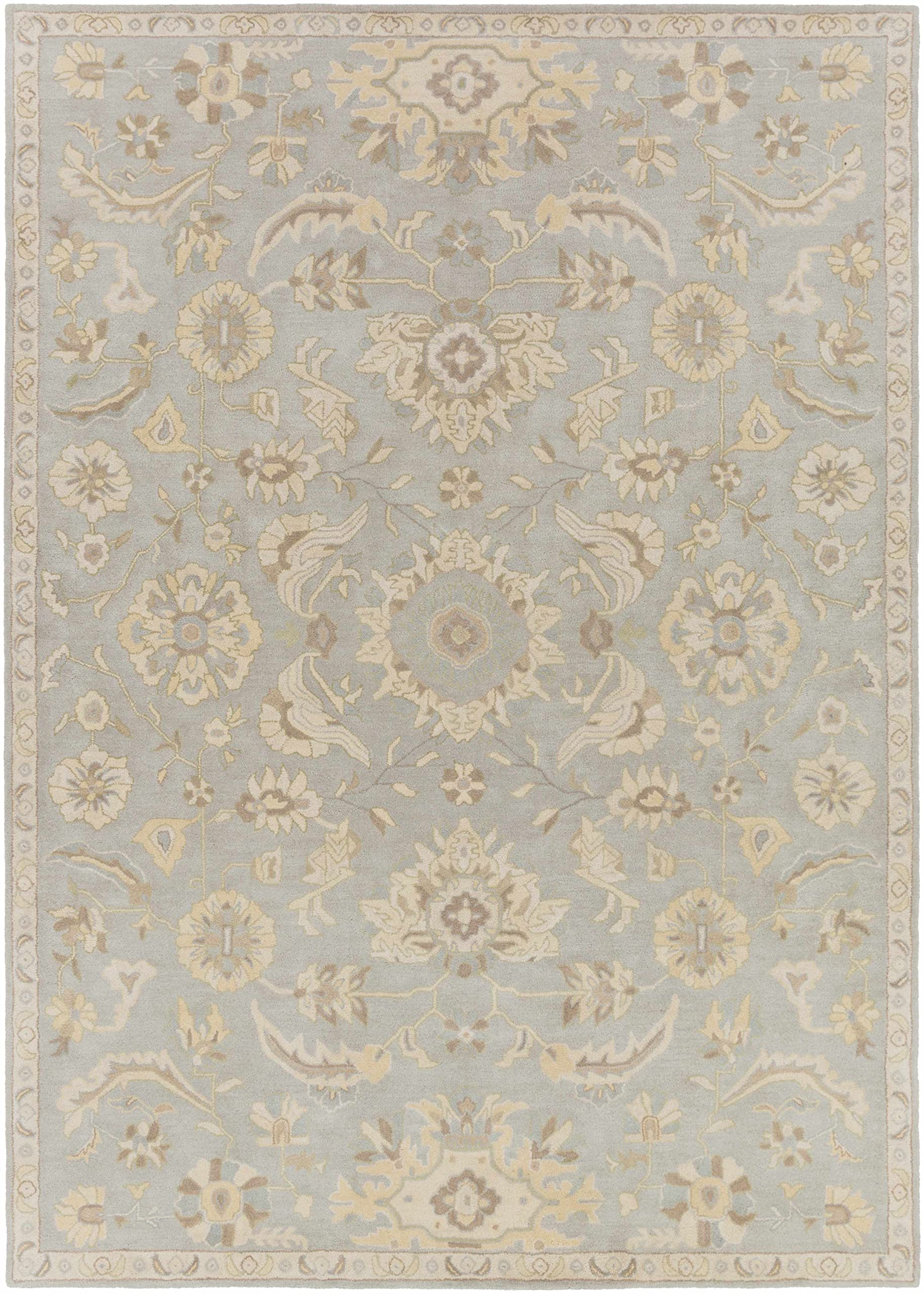 Hauteloom Copen Wool Round Area Rug 6' - Traditional Beige Green Gray Handmade Rug for Living Room Bedroom - Soft Cozy Home Decor for Family Gatherings & Relaxation