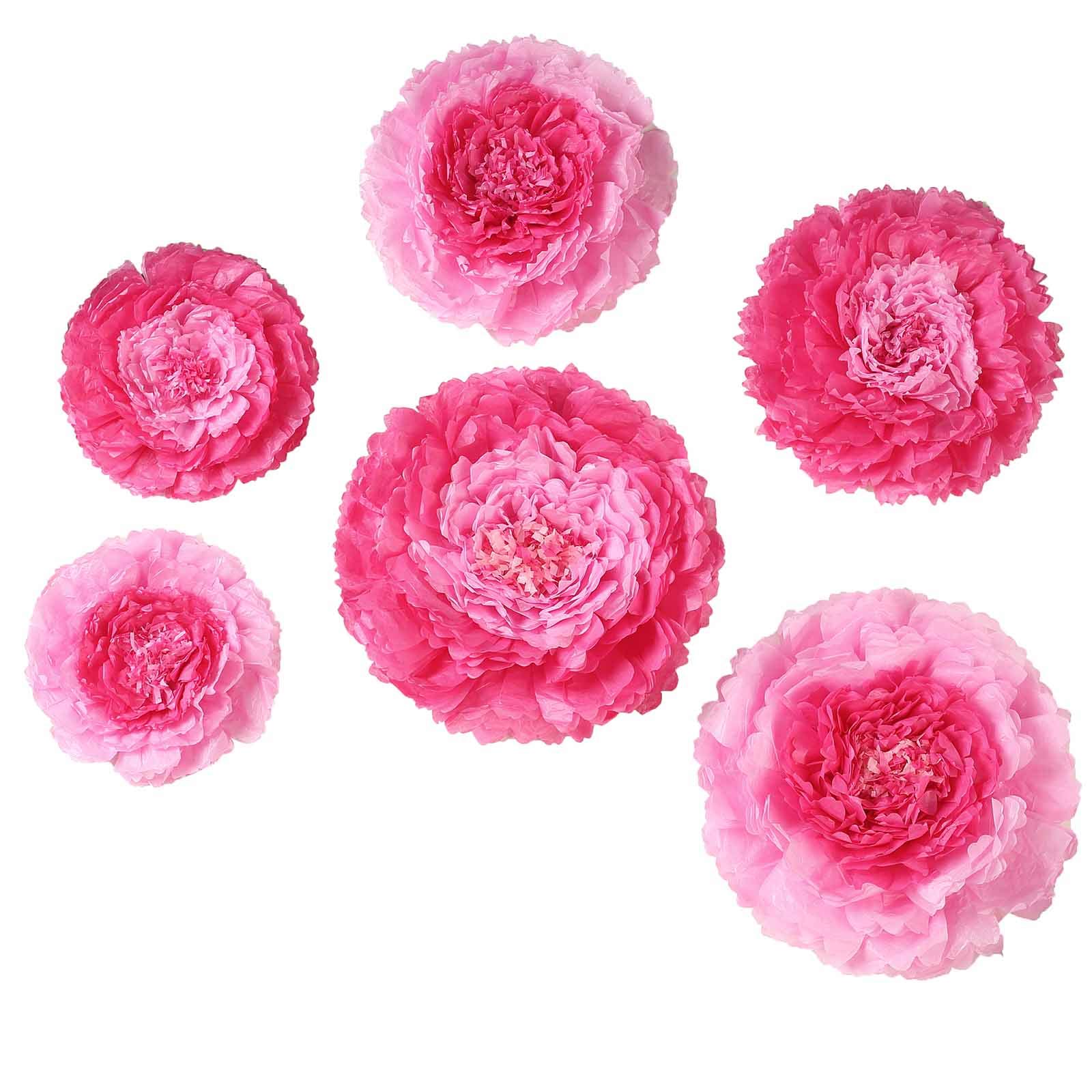 6-Pack Giant Fuchsia & Pink Peony Tissue Paper Flowers (7/9/11 Inch) - Wedding Backdrop, Party Decorations, Baby Shower, Bridal Shower, Home Wall Decor