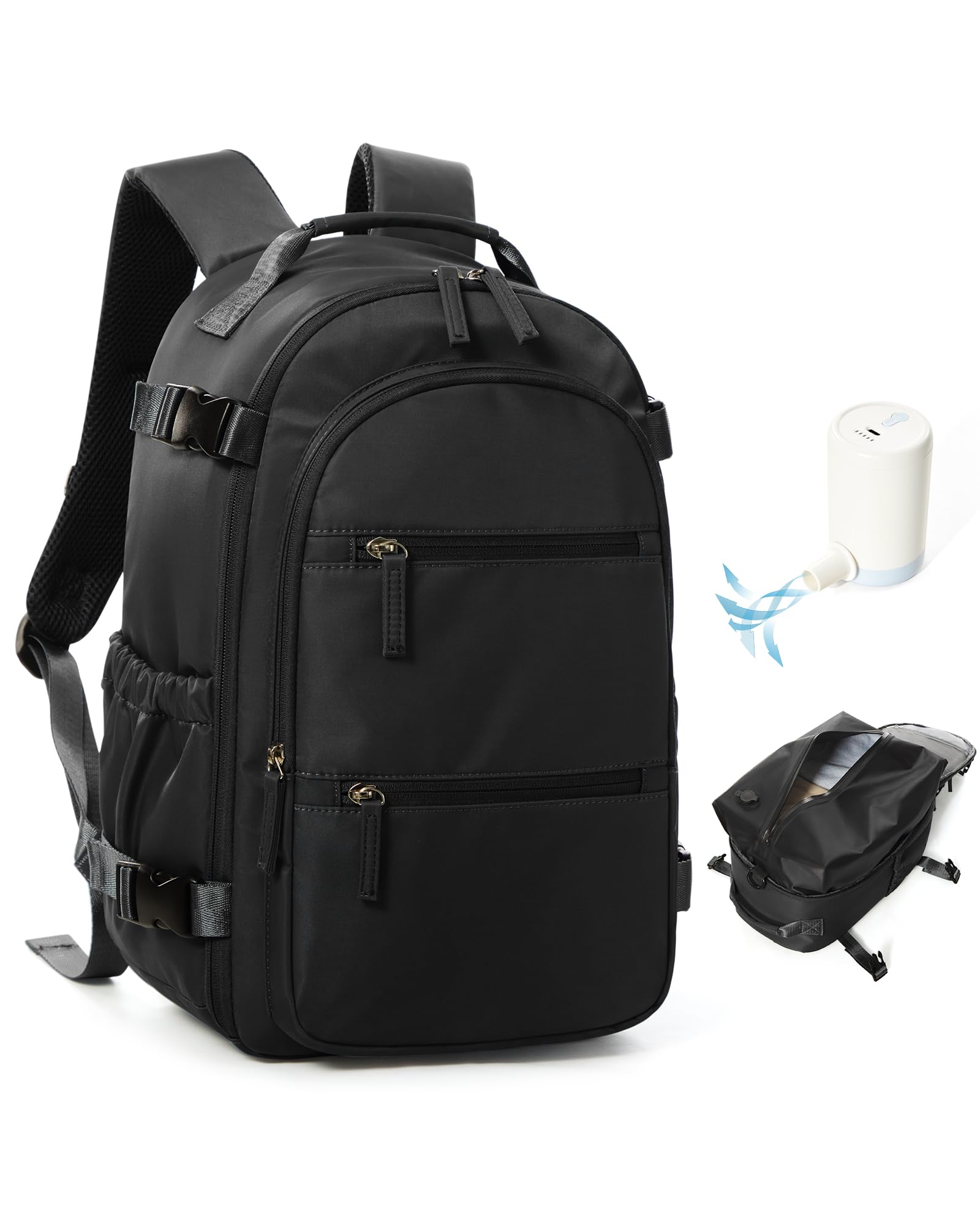 Vacuum Compression Travel Backpack with Air Pump - Waterproof Carry On Luggage for United Airlines (Black) | Perfect for Weekend Trips, Business Travel & Outdoor Adventures