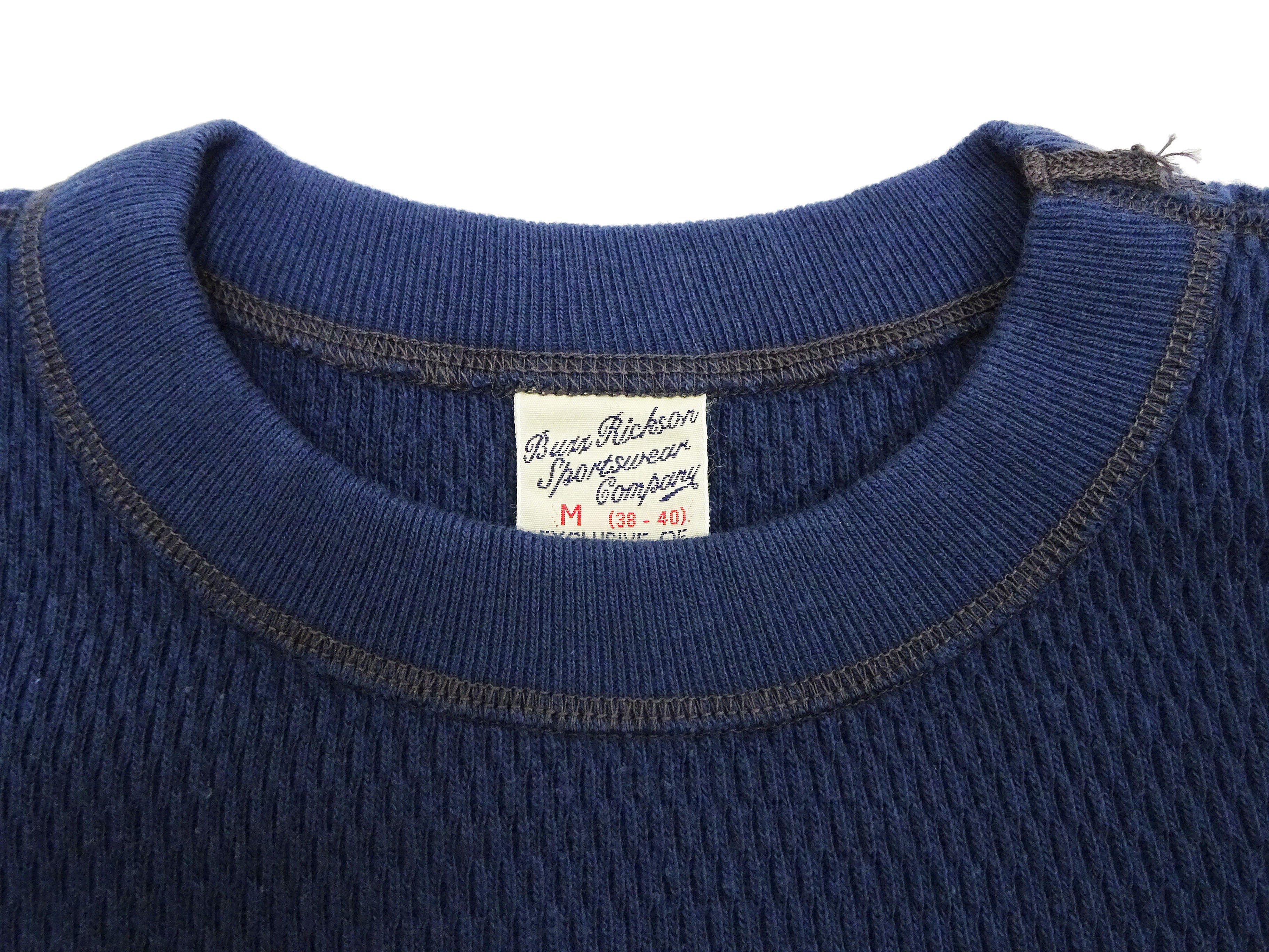 Buzz Rickson Men's Waffle Knit Thermal Long Sleeve T-Shirt - Navy Blue Crew Neck Casual Tee BR63755 | Warm Winter Layering & Outdoor Activities