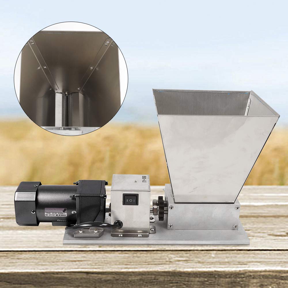 DNYSYSJ Electric Grain Mill Grinder - 2 Roller Stainless Steel Malt Crusher for Barley, Cereals, Beans - 110V 40W (Dy-368) + 4X Hopper - Perfect for Home Brewing, Baking & Healthy Cooking