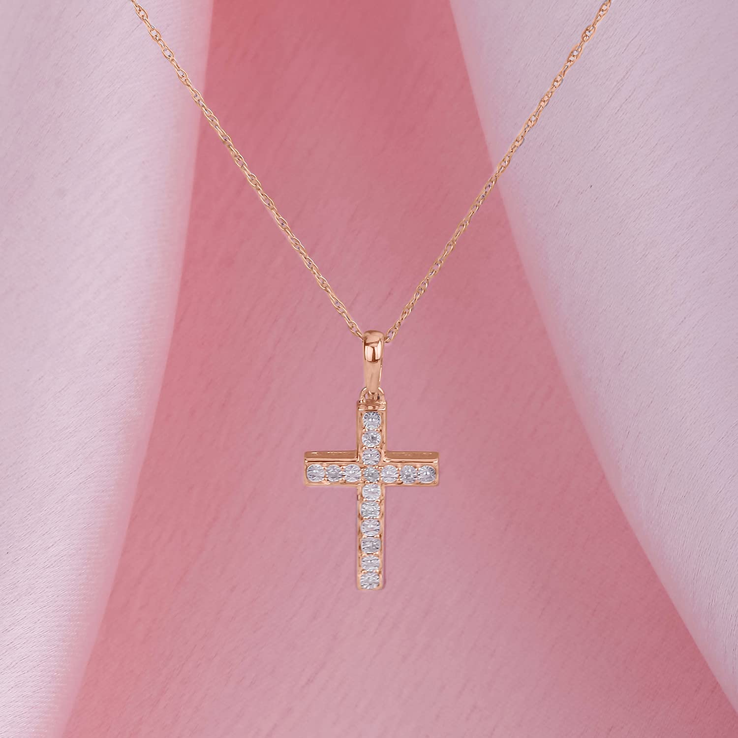 1/20 CT Natural Diamond Cross Pendant for Women - 925 Sterling Silver & Gold Vermeil Necklace | Elegant Diamond Jewelry Gift for Her in White, Yellow or Rose Gold | Perfect for Birthdays, Anniversaries & Special Occasions