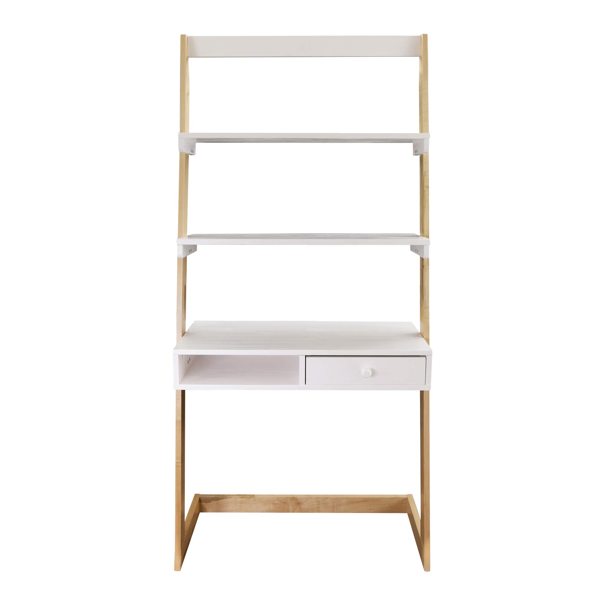 Freestanding Ladder Desk with Drawer - Natural Maple & White Finish - Home Office, Study, Dorm Room, Small Space Workstation - American Trails Wooden Writing Desk