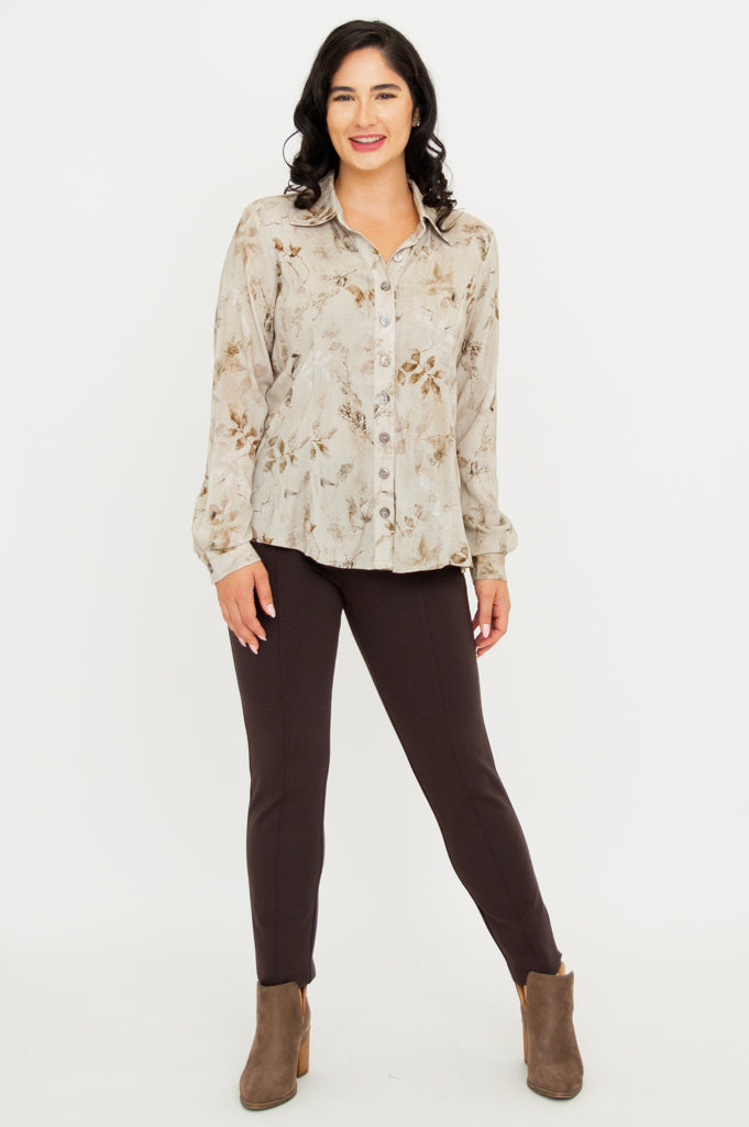 Linzy Blouse - Elegant Castle Print Linen Bamboo Blend Top for Women | Perfect for Summer Outfits, Office Wear & Casual Dates