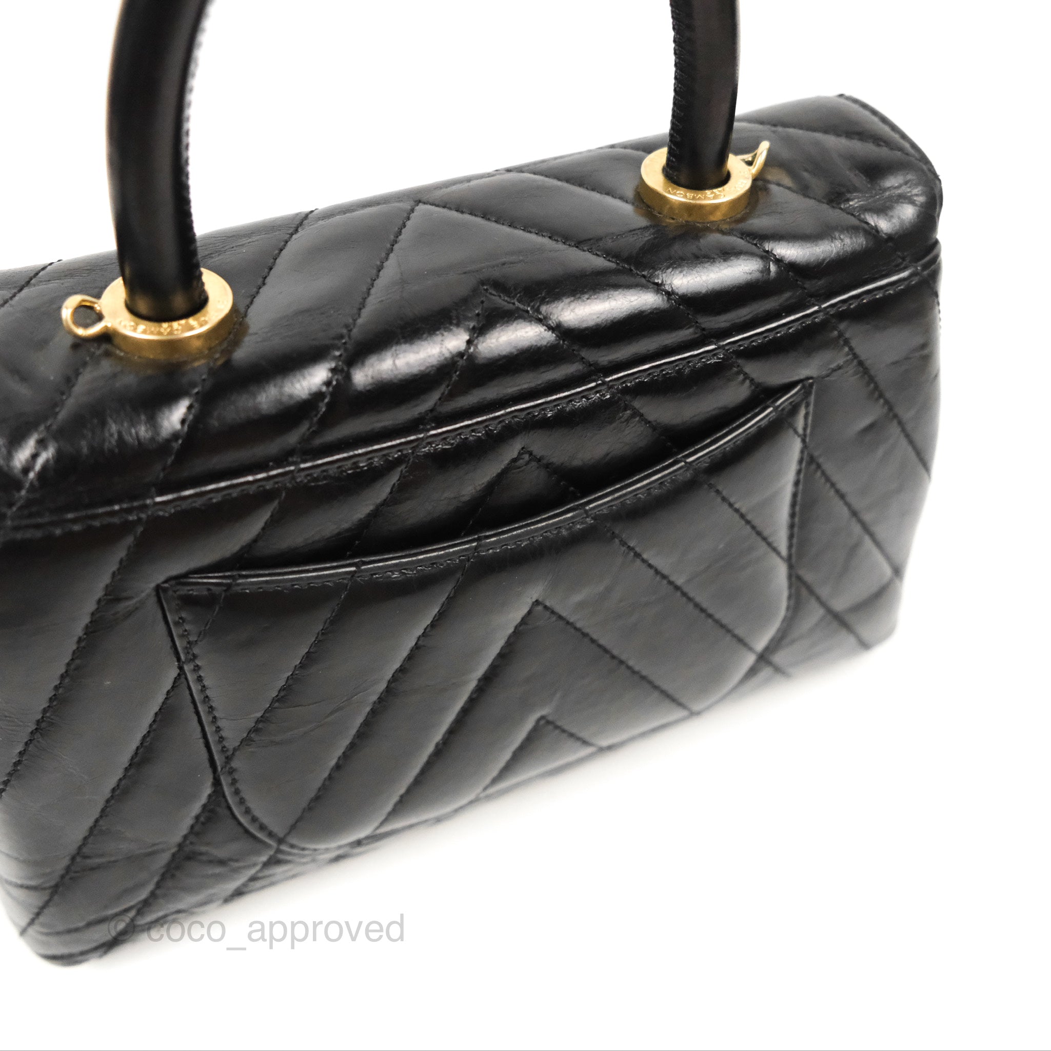 Chanel Chevron Small Coco Handle Bag - Black Shiny Aged Calfskin with Aged Gold Hardware | Luxury Crossbody Purse for Women, Perfect for Evening Parties & Date Nights