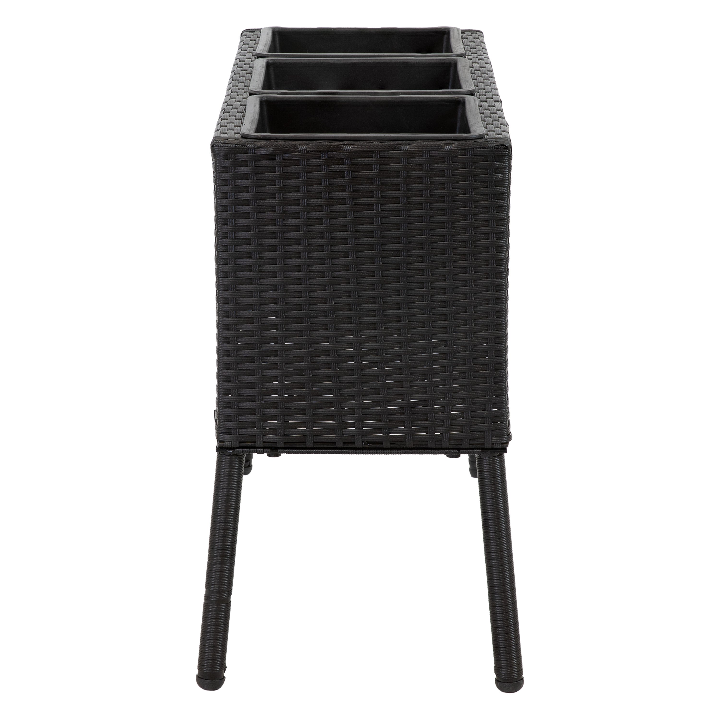 Sunnydaze 3-Section Black Wicker Raised Garden Planter Box - Perfect for Patio, Balcony & Outdoor Decor