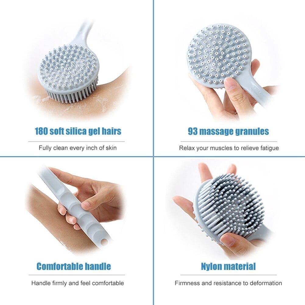 Simxen Dual-Sided Silicone Body Scrubber & Massage Brush with Long Handle - Exfoliating Shower Brush for Back, Legs & Full Body Care - Perfect for Bath, Spa & Home Relaxation Therapy
