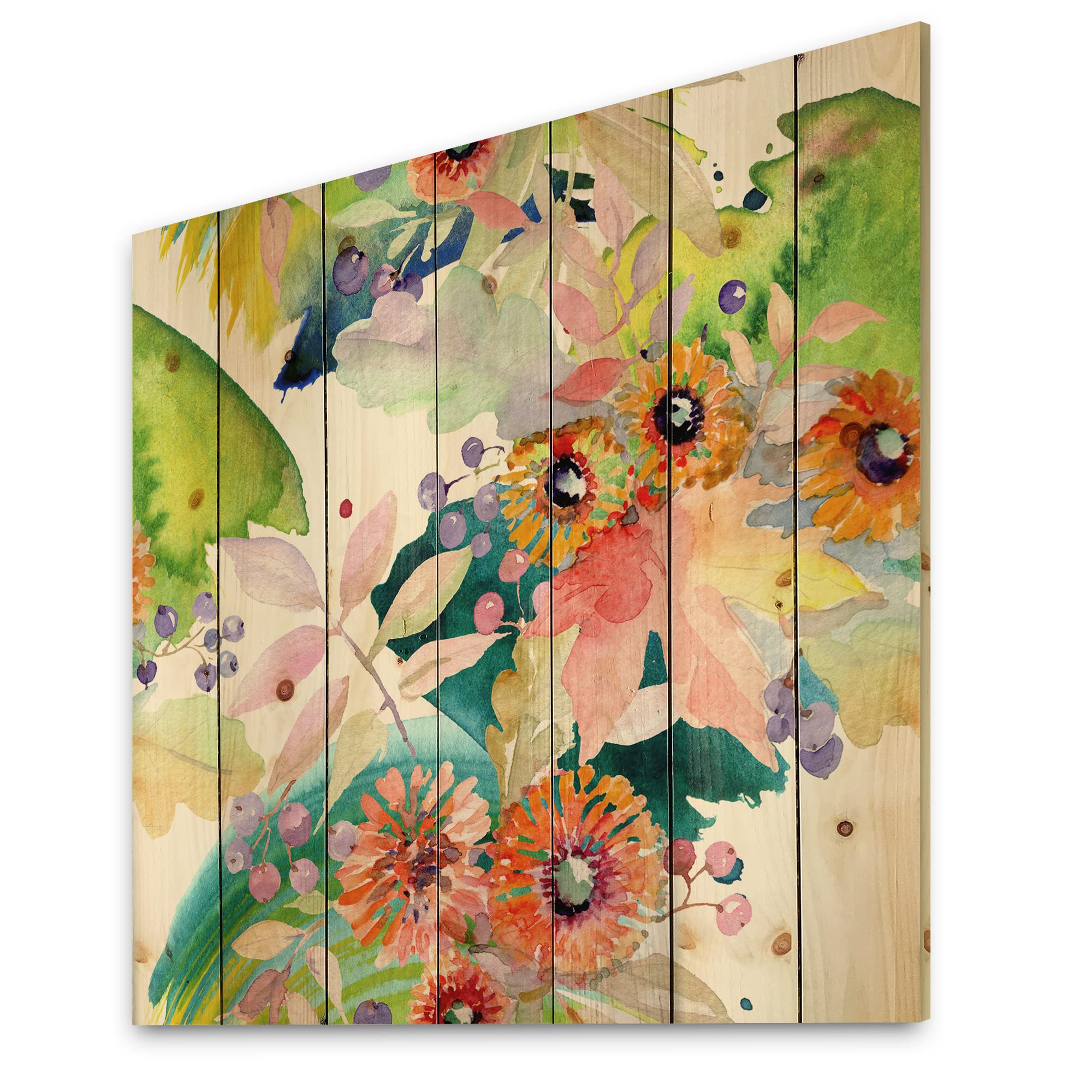 Vibrant Spring Leaves Wood Wall Art - Modern Floral Decor for Living Room