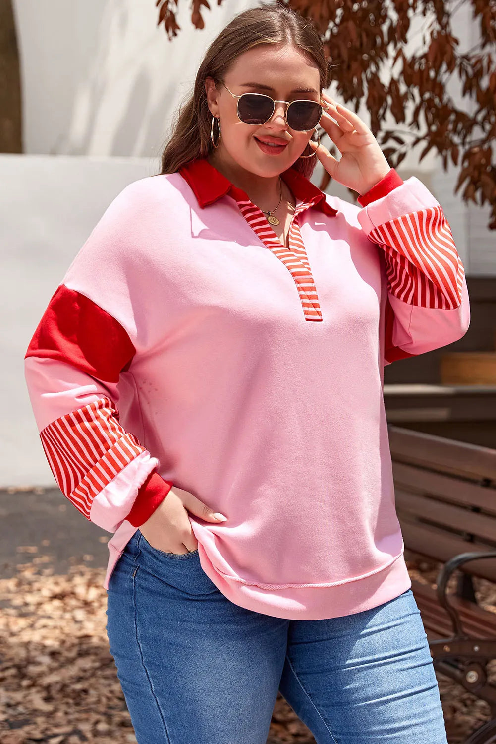 **Plus Size Long Sleeve Sweatshirt for Women - Cozy Fleece Pullover with Thumb Holes - Perfect for Casual Wear, Workouts & Layering in Fall & Winter**