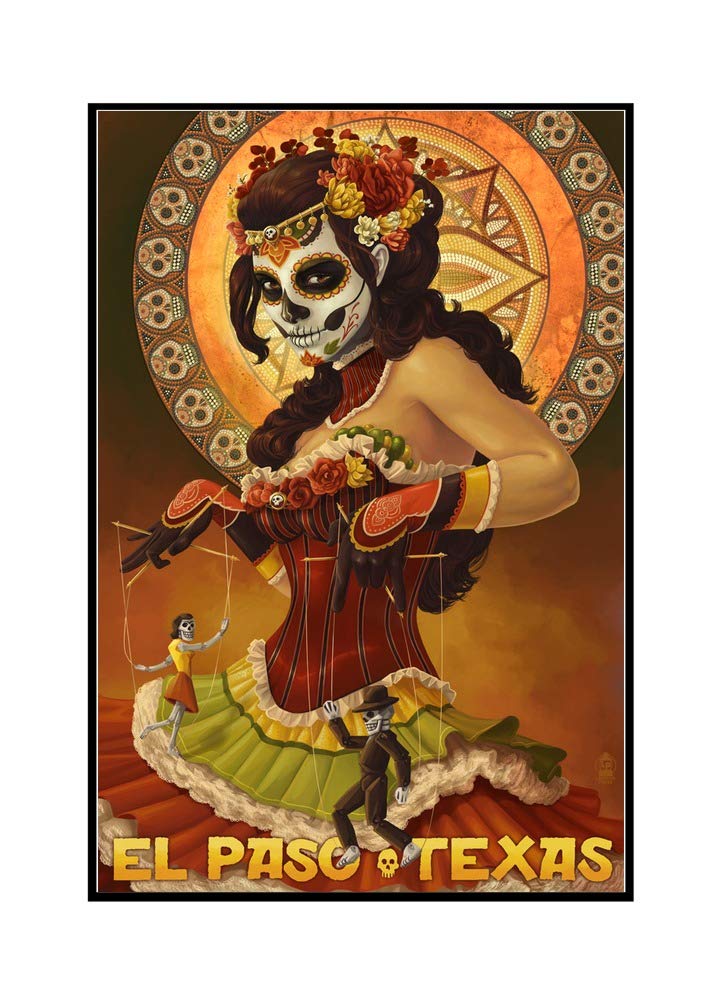 El Paso Texas Day of the Dead Marionettes Art - 24x36 Framed Gallery Wrapped Canvas Wall Decor - Perfect for Halloween, Dia de los Muertos Celebrations & Southwestern Home Decor