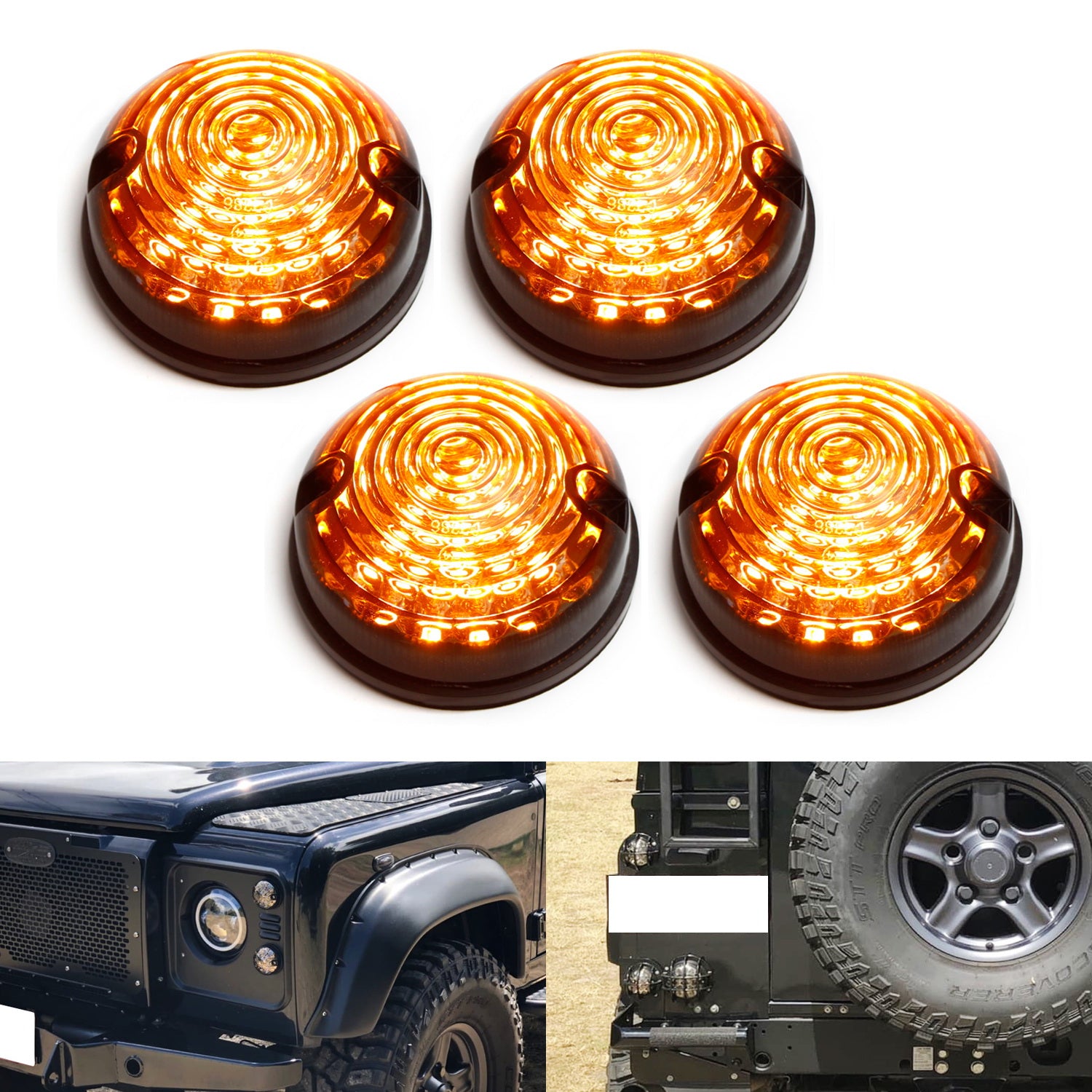 Amber LED Front & Rear Turn Signal Lights Compatible with Land Rover Defender Series 1 & 2 - Upgrade Your Off-Road Vehicle Lighting for Enhanced Safety and Style