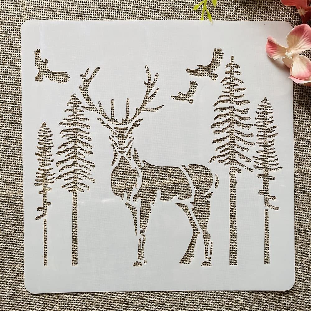 Reusable Deer & Reindeer Tree Stencils for Wood Painting - 20x20cm DIY Layering Wall Art Templates | Perfect for Holiday Decor, Furniture Upcycling & Craft Projects