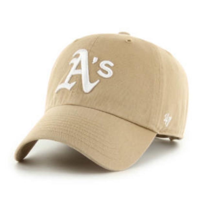 47 Brand Oakland Athletics Cleanup Adjustable Baseball Cap - Khaki & White | MLB Fan Gear for Men & Women | Perfect for Games, Tailgating & Casual Wear
