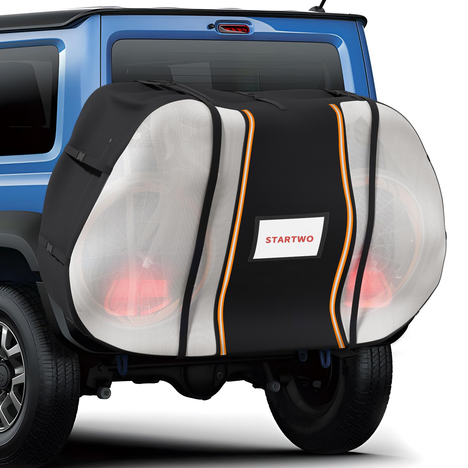 STARTWO Waterproof Bike Cover for Car Rack Transport - Outdoor Bicycle Storage with 2 Elastic Straps & License Plate Window - Fits 1-2 Bikes - Visible Tail Lights for Safe Night Driving - Perfect for Road Trips & Outdoor Adventures