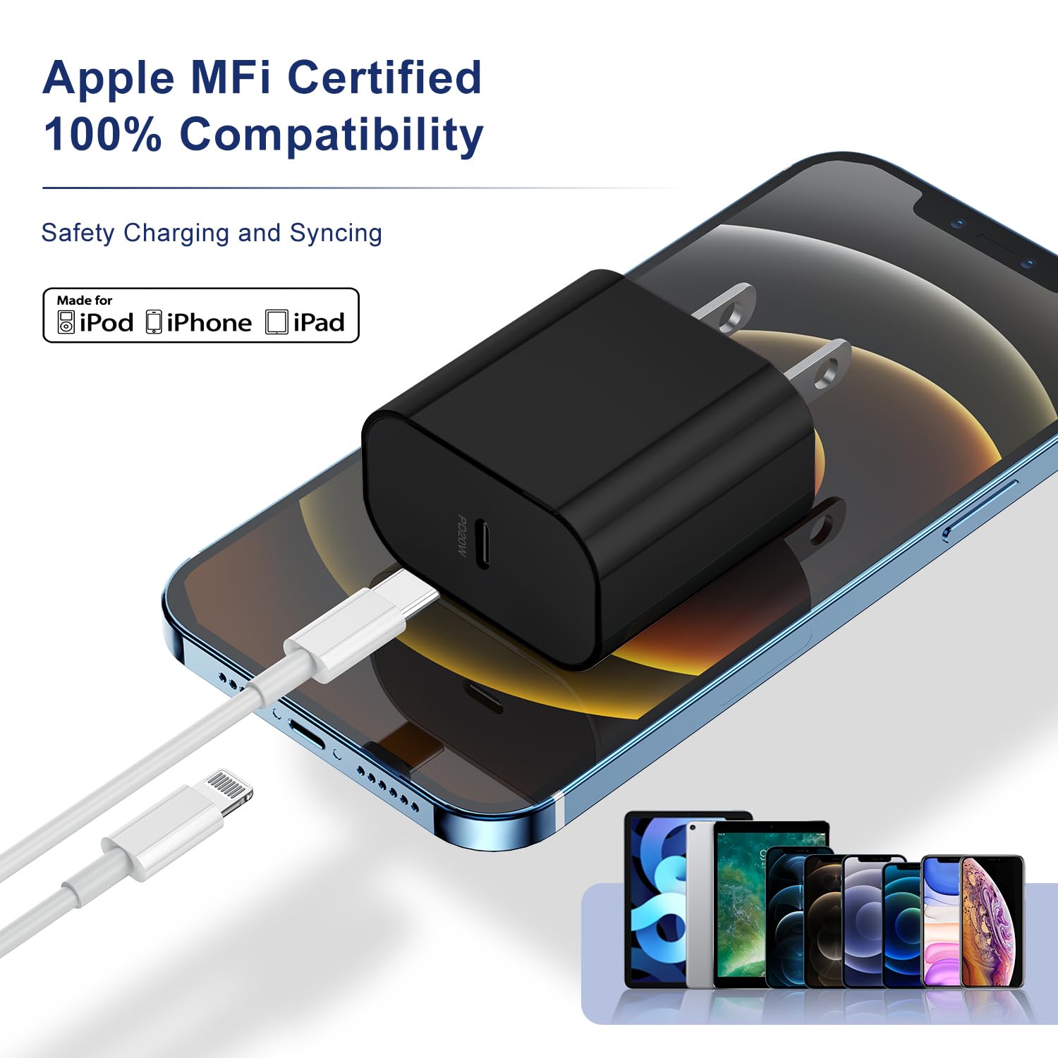 Apple MFi Certified 20W USB C Fast Charger Block - Type-C Wall Charging Plug & Power Adapter for iPhone 16 Pro Max/16 Pro/15 Plus/15 Pro Max/14/14 Pro Max/13/13 Pro/12/12 Mini/11 - Perfect for Home, Office & Travel (Black)