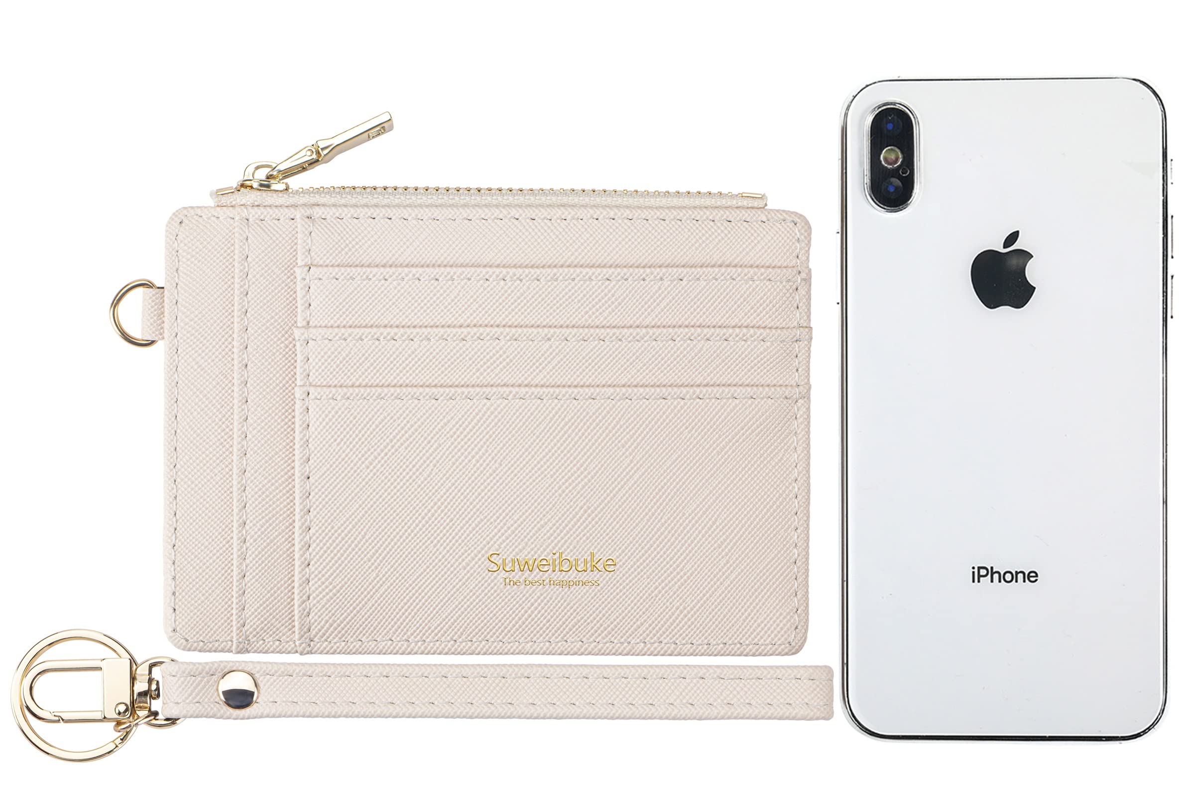 Wikavanli Women's Slim RFID Blocking Leather Wallet - Credit Card Holder Wristlet with Zip ID Case, Keychain & Coin Purse | Compact Design for Everyday Use, Travel & Shopping (Beige)