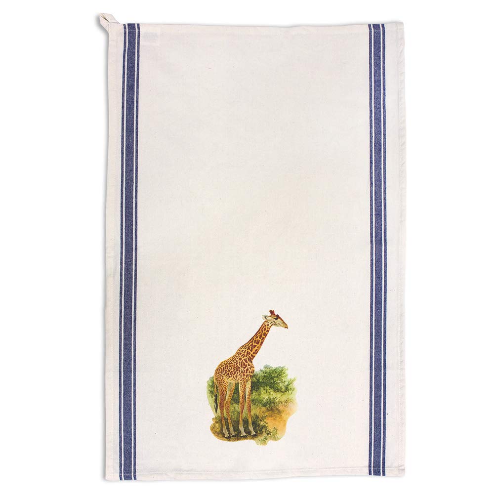 Vintage Giraffe Print Kitchen Towels - Blue Stripe Design Cotton Dish Towels for Drying Dishes & Cleaning | Wild Animal Themed Decor for Farmhouse & Rustic Kitchens