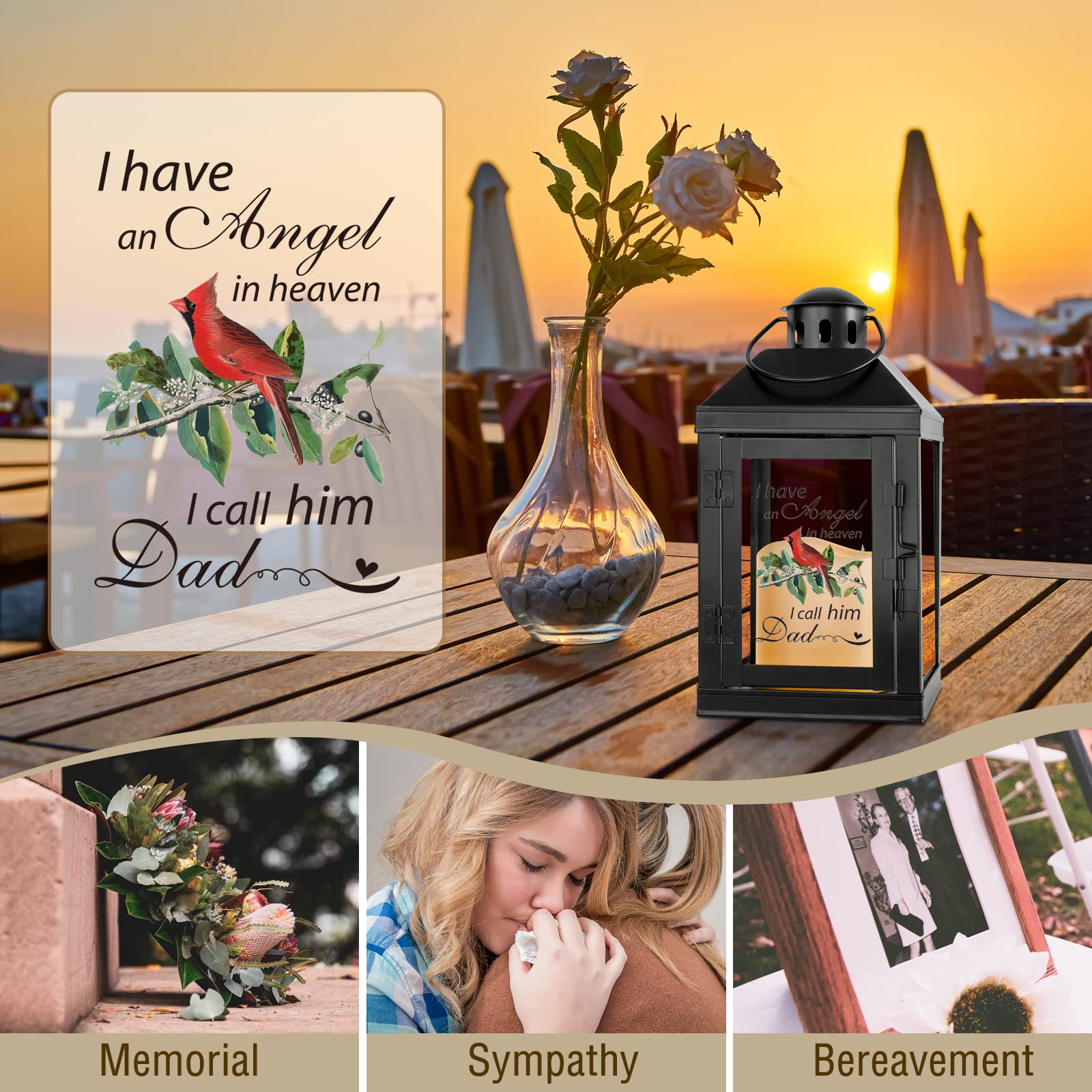 Memorial Lantern - Sympathy Gifts for Loss of Father, Bereavement & Remembrance Gifts for Funeral, Memorial Service & Home Decoration