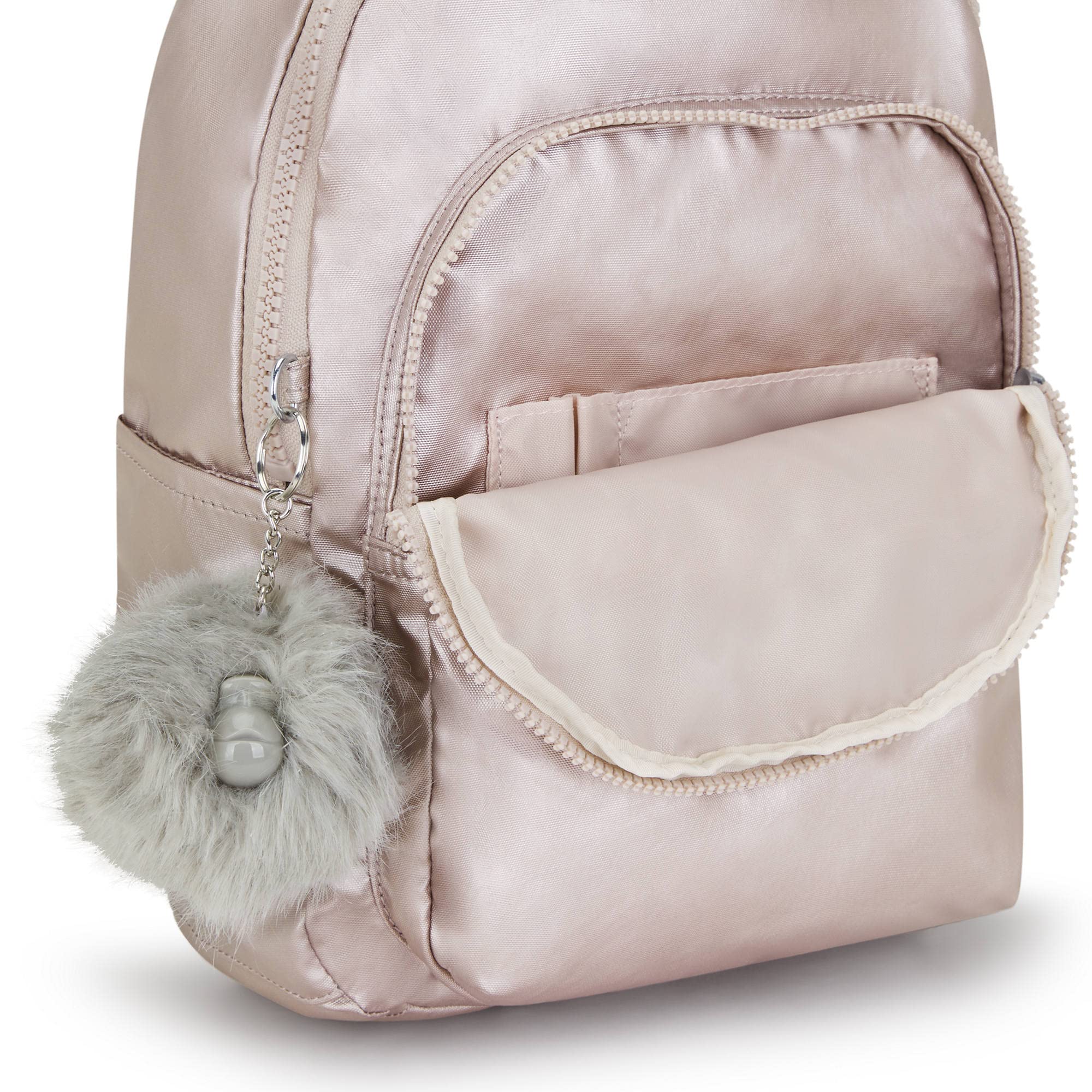 Kipling Seoul Small Metallic Tablet Backpack - Stylish Rose Gold Laptop Bag for Women, Perfect for Work, School & Travel