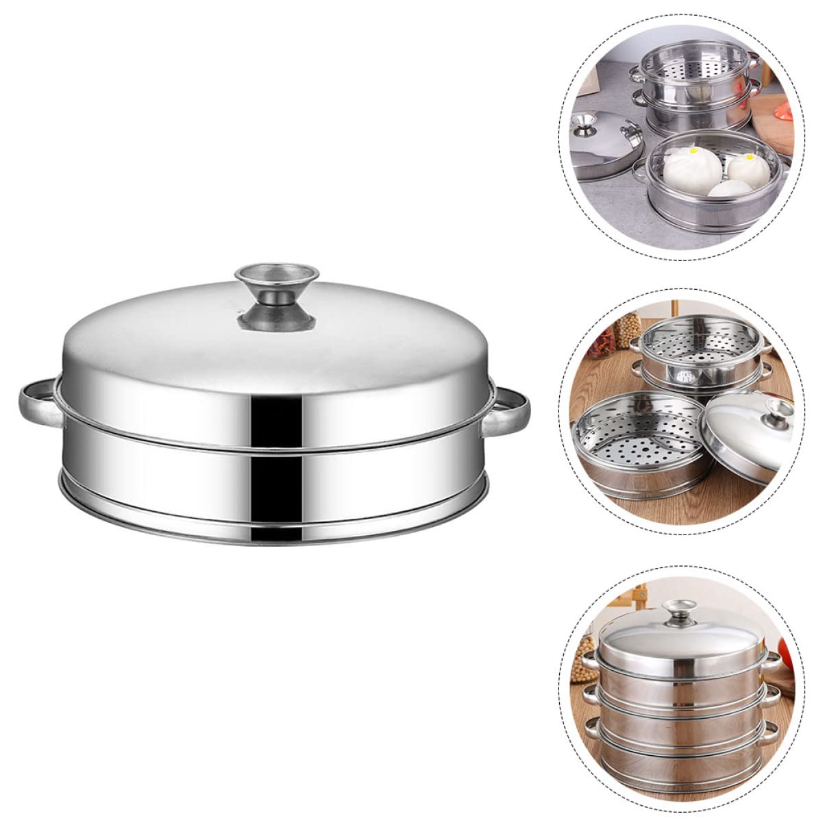 Stainless Steel Steamer Pot Set with Round Steam Basket, Cooling Rack & Trivet Stand - Asian Cooking, Baking & Grilling Utensils for High Pressure Cooking | Perfect for Dumplings, Vegetables & Seafood