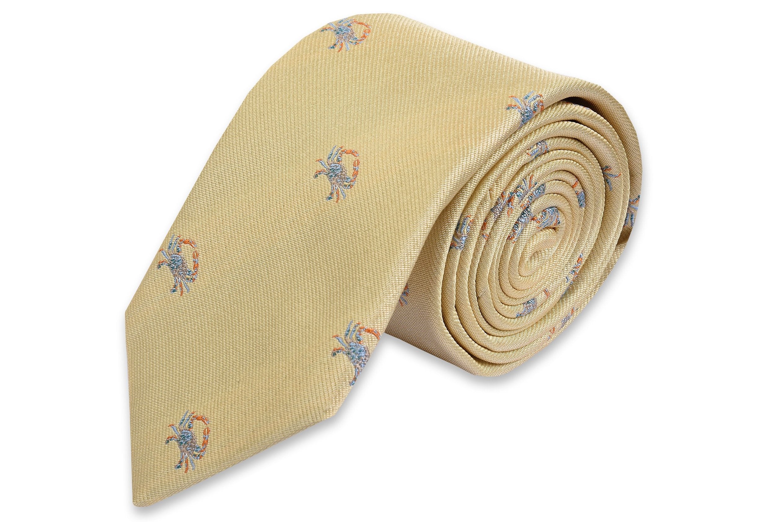 Blue Crab Necktie for Men - Stylish Yellow Crab Pattern Silk Tie - Perfect for Business, Weddings & Formal Events