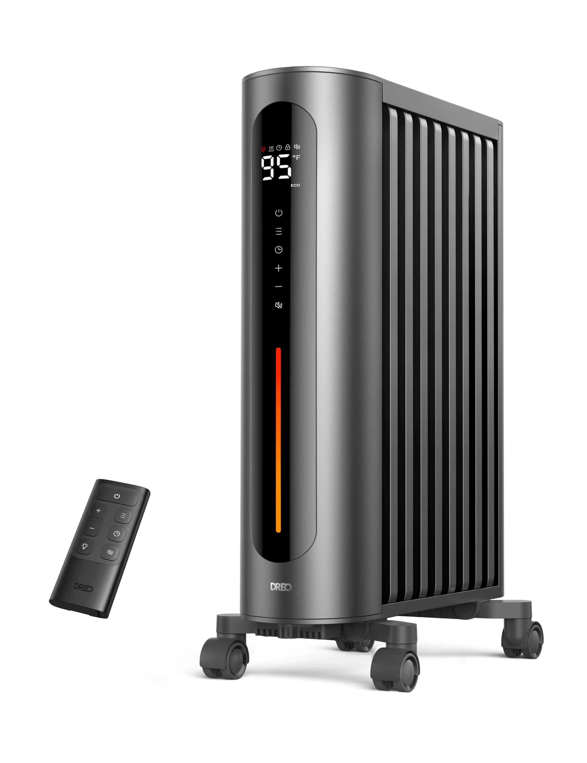 Dreo 1500W Oil Filled Radiator Heater with Remote Control - Digital Thermostat, 4 Heating Modes, 24H Timer & 10 Safety Features - Energy Efficient Space Heater for Large Rooms, Bedroom, Office & Home Use | Indoor Electric Heater with Child Lock for Winter Warmth