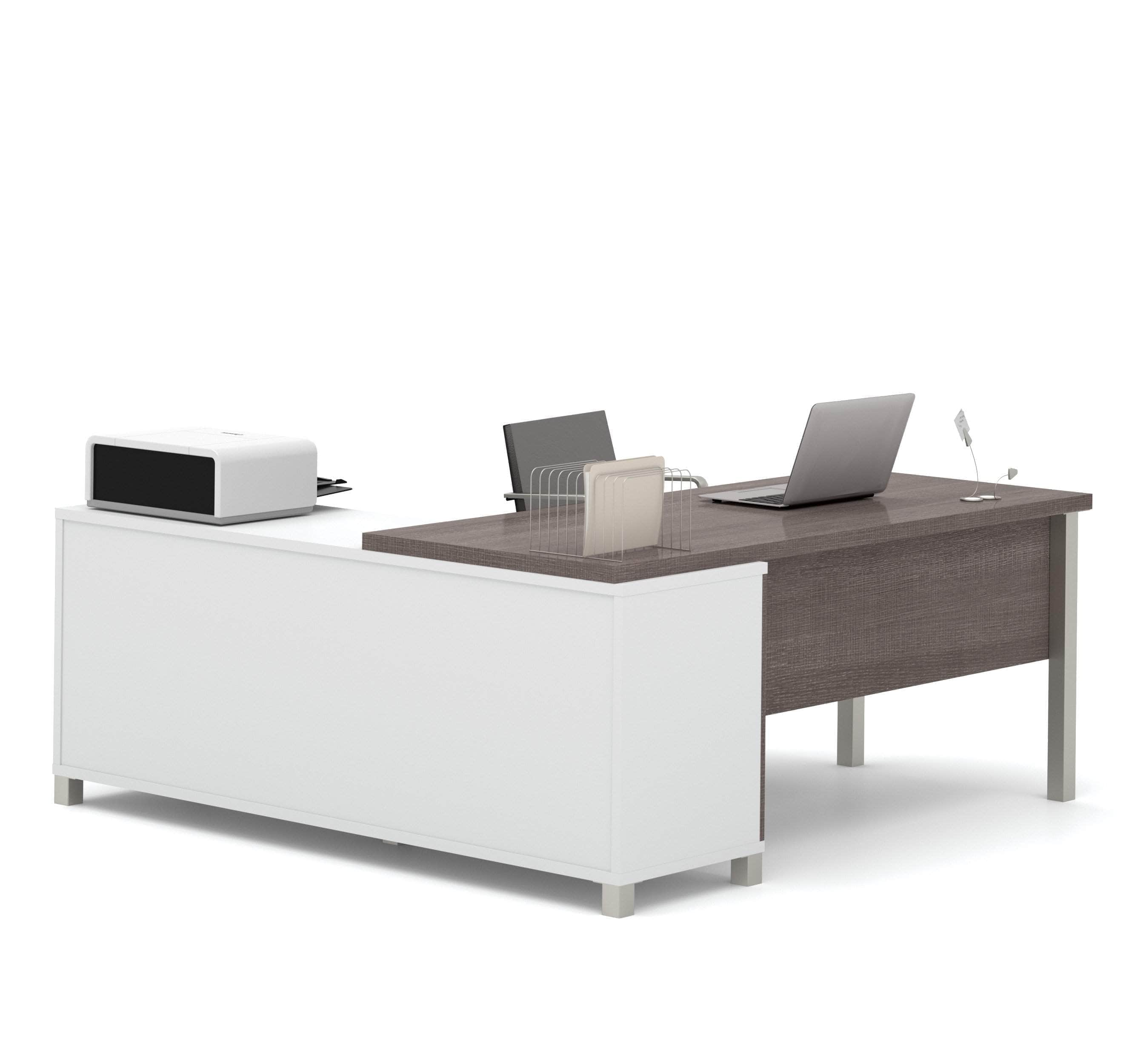 Pro Linea L Shaped Desk - Modern Bark Grey & White Home Office Computer Workstation | Perfect for Small Spaces, Gaming & Remote Work