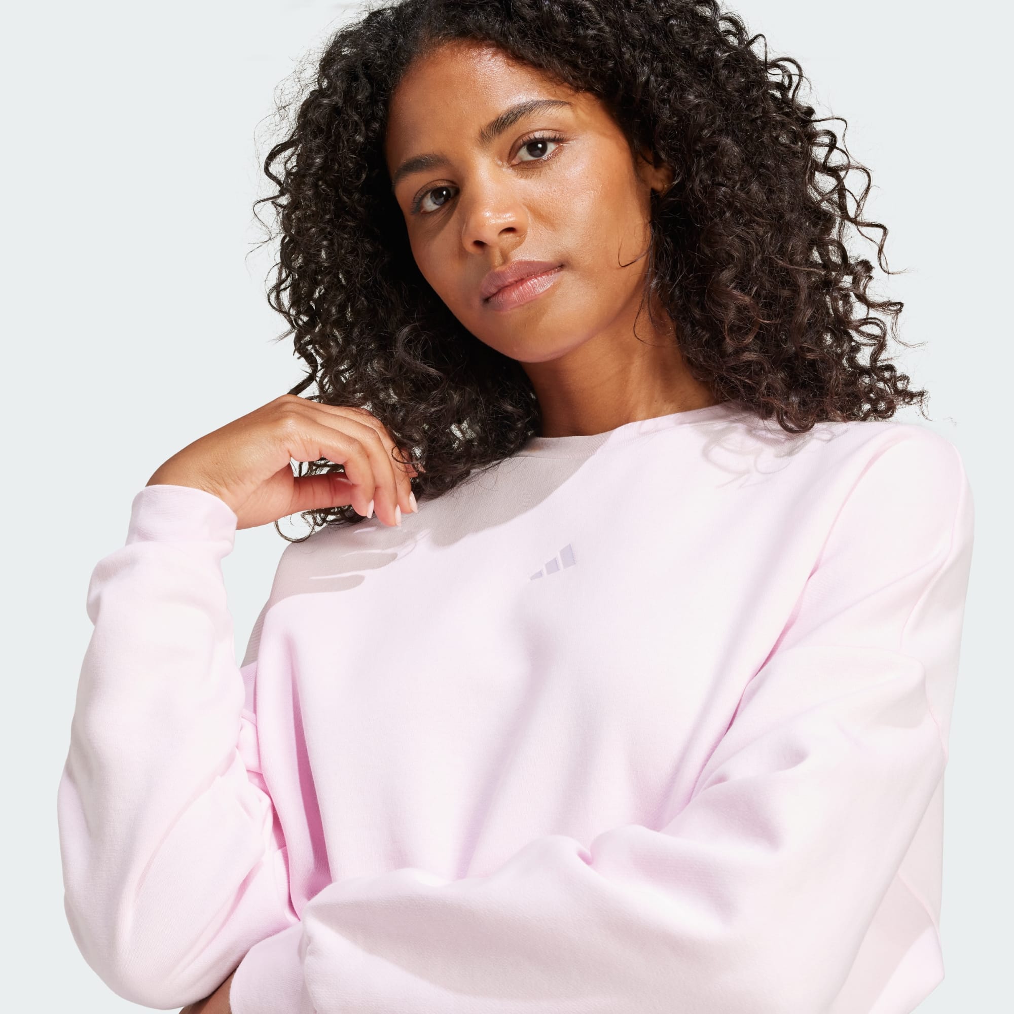 Adidas Women's Small Logo FeelCozy Fleece Crew Sweatshirt - Soft Pink Pullover for Casual Wear, Lounge & Workout