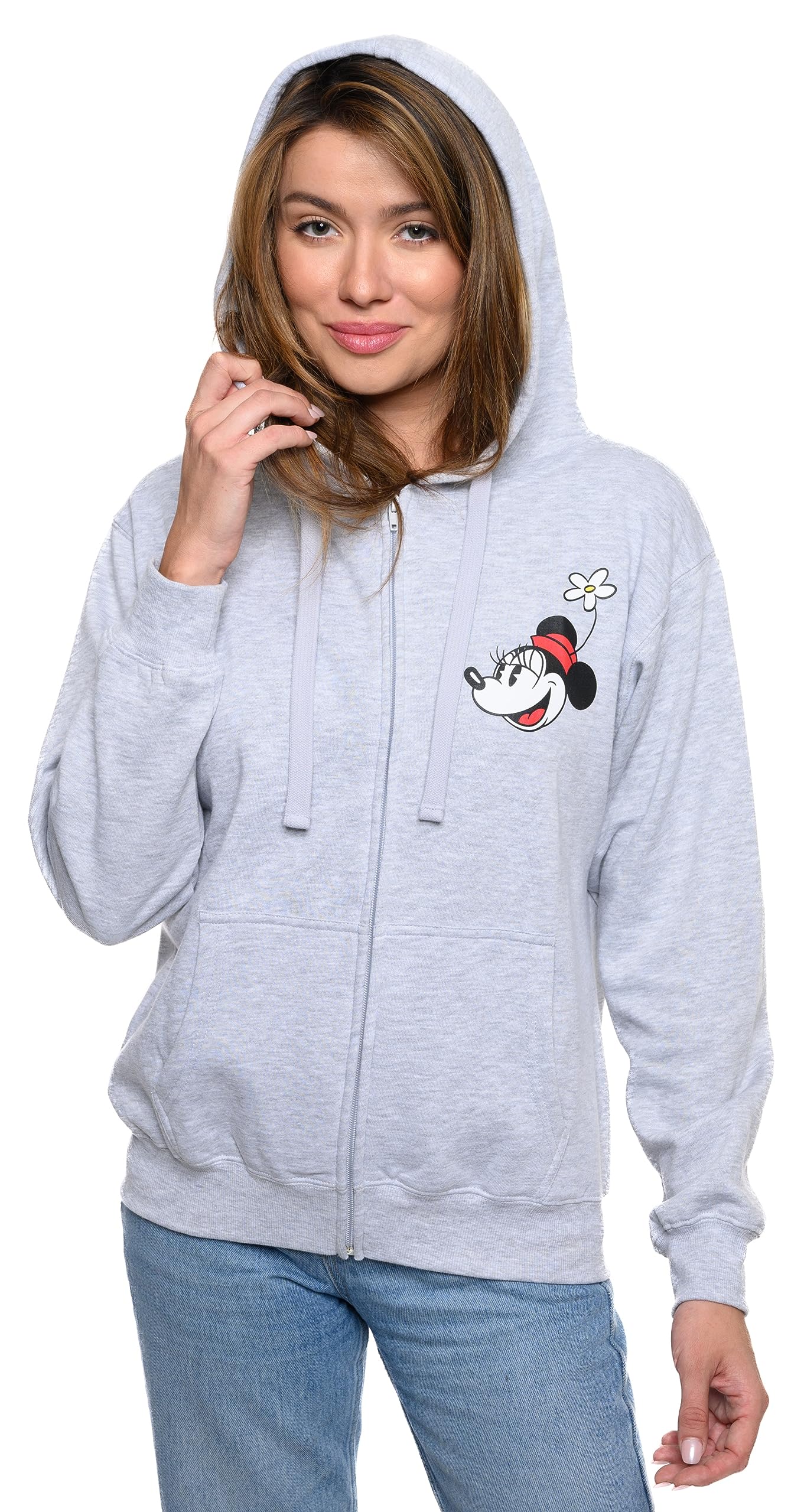 Disney Women's Mickey & Minnie Mouse Print Zip Up Hoodie - Cozy Fleece Pullover for Casual Wear & Disney Theme Park Outfits