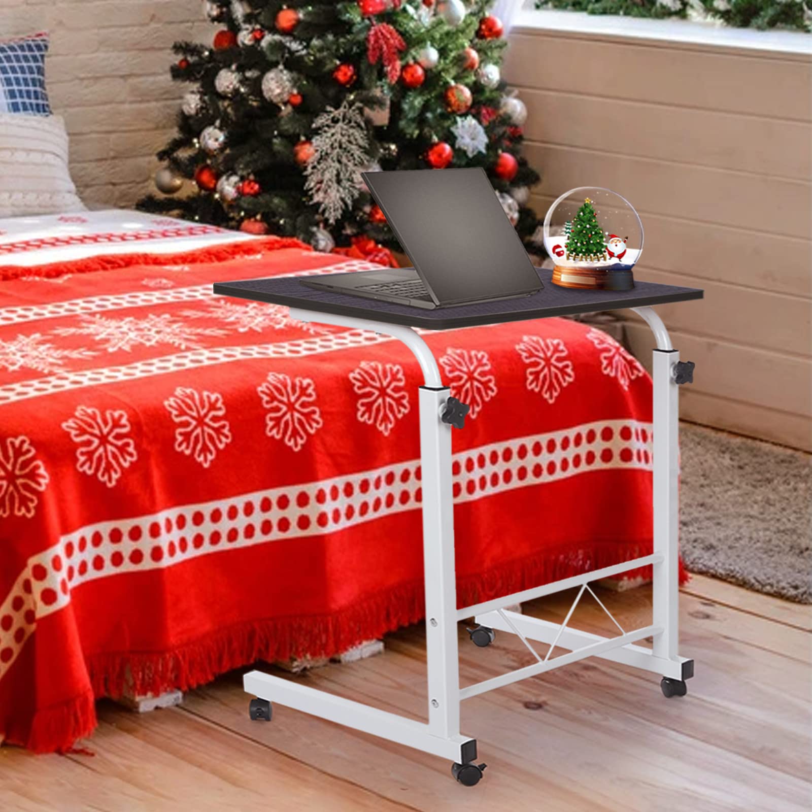 Feterr Mobile Desk with Universal Wheels - Adjustable Height Rolling Desk for Home Office, Living Room, or Bedroom - Black Writing Table (60cm×40cm) - Perfect for Small Spaces, Remote Work & Study