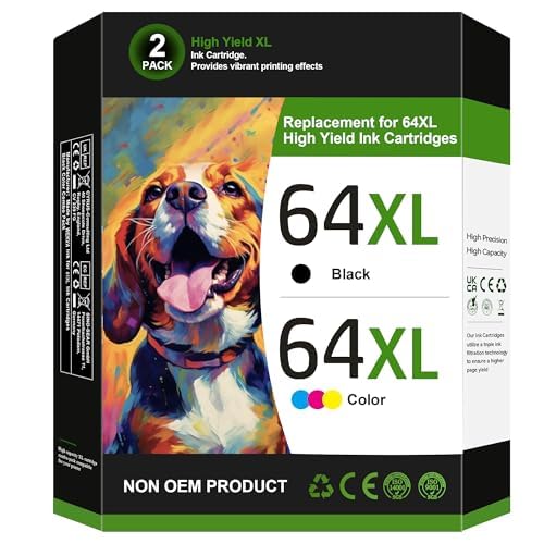 High Yield HP 64XL Ink Cartridge Combo Pack (1 Black, 1 Color) - Replacement for HP 64, HP 64XL - Compatible with HP Envy Photo 7855, 7858, 7155, 7158, 6252, 6255, 7100, 7800 & Tango Series Printers - Perfect for Home Office Printing, Photos, Documents, and School Projects
