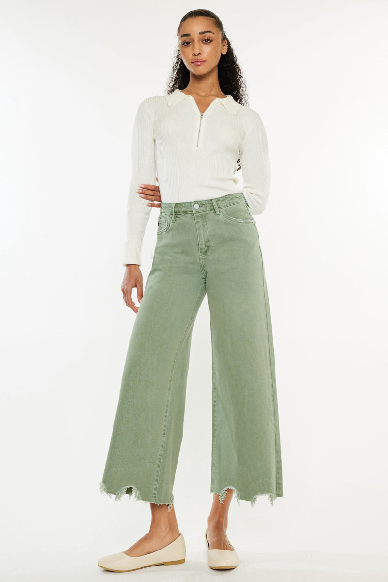Savie Women's High Waist Cropped Wide Leg Jeans - Comfortable Stretch Denim Pants for Casual Outfits & Street Style