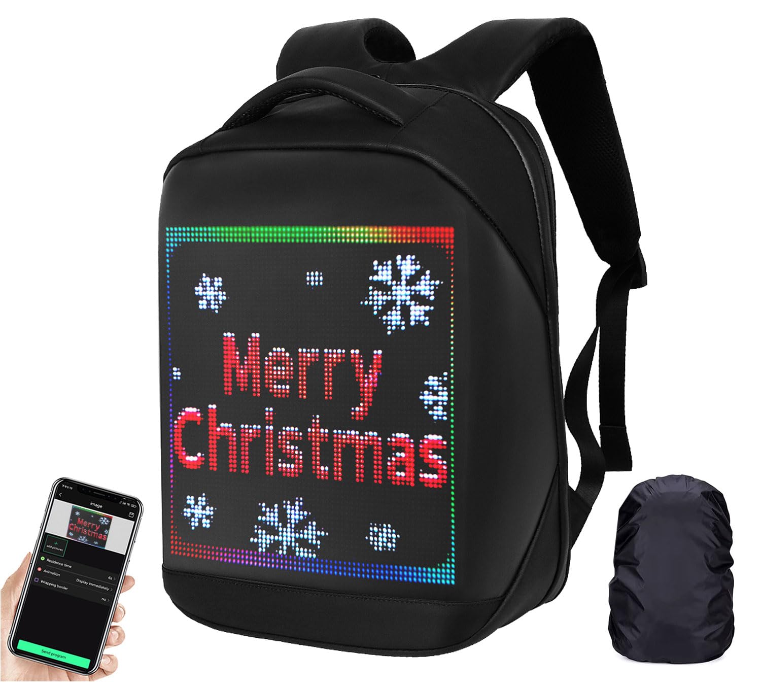 Welaso Smart Bluetooth LED Backpack - Programmable Colorful LED Sign Panel, DIY Laptop Daypack Bag with Rain Cover (Medium 21L, Black) - Perfect for School, Work, Travel & Night Cycling Safety