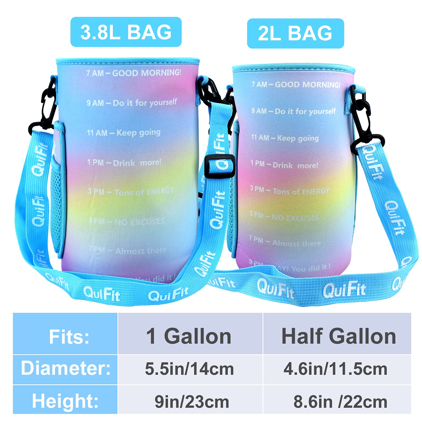 QuiFit Sports Gallon Water Bottle Sleeve Carrier with Adjustable Shoulder Strap - Compatible with 128oz & 64oz Tritan Water Bottles (Bottle Not Included) - Perfect for Gym, Hiking, Camping & Outdoor Activities