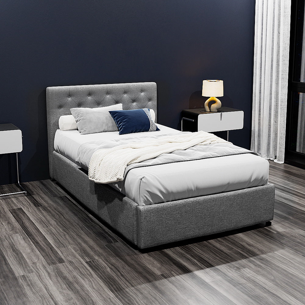 Dorilla Gas Lift Storage King Single Bed Frame in Grey - Space-Saving Bed with Underbed Storage for Small Apartments & Dorm Rooms
