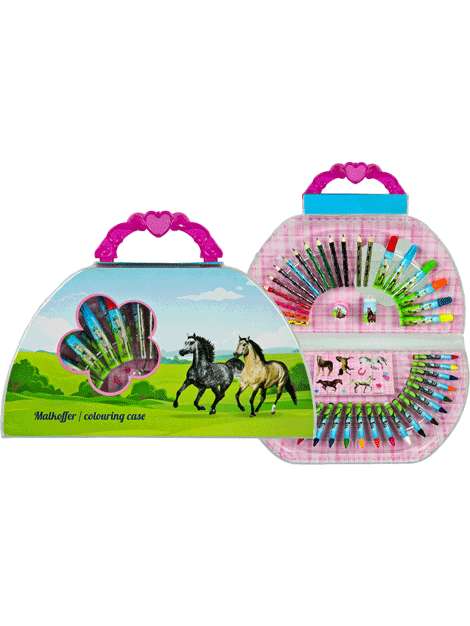 Pony Coloring Case for Kids - Portable Art Set with 12 Vibrant Colors - Perfect for Travel, School & Home Activities | Great Gift for Girls & Boys