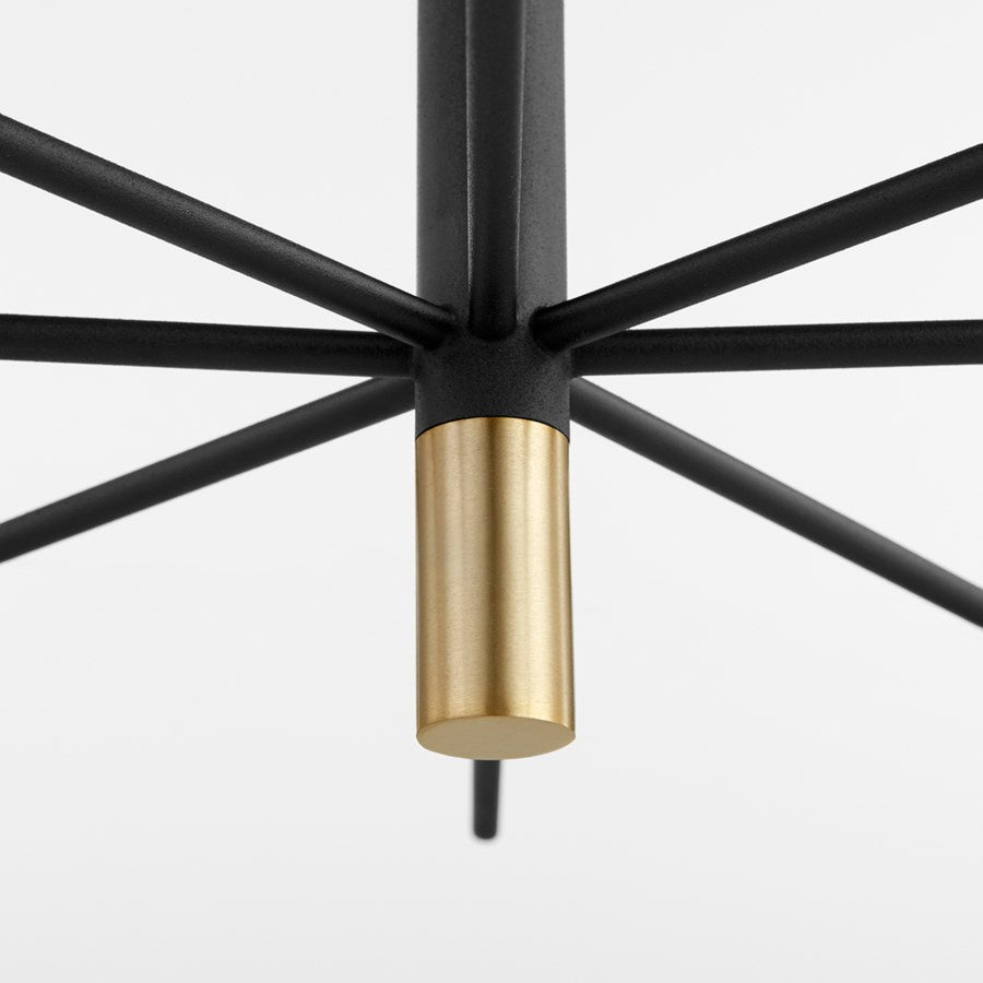 12-Light Chandelier in Noir Black & Aged Brass Finish - Elegant Dining Room Lighting Fixture for Modern Home Decor