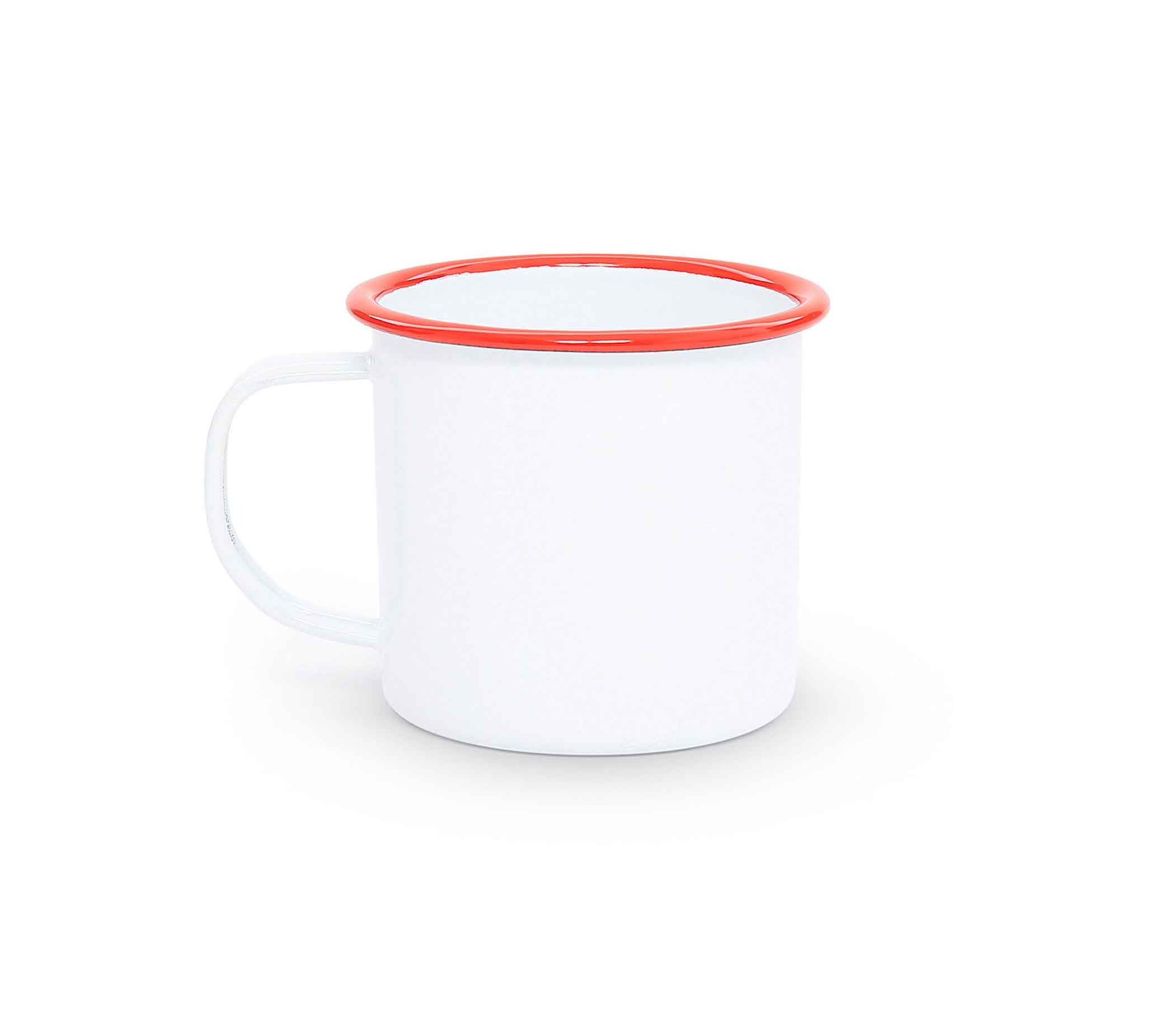 Vintage Style 12 oz Coffee Mugs with Red Rim - Set of 4 for Home, Office & Gifts - Perfect for Hot Drinks, Tea & Coffee Lovers