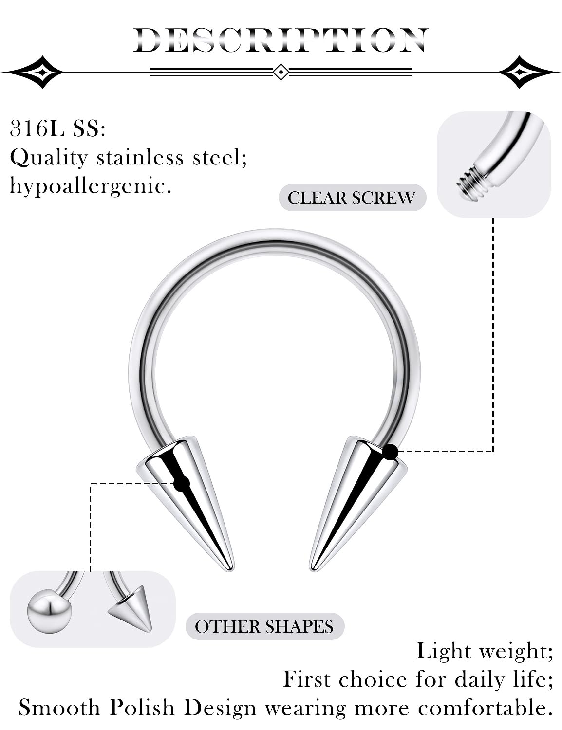 Surgical Steel Septum Rings 16G - Lip & Snake Bite Jewelry for Men & Women | Perfect for Piercing & Style