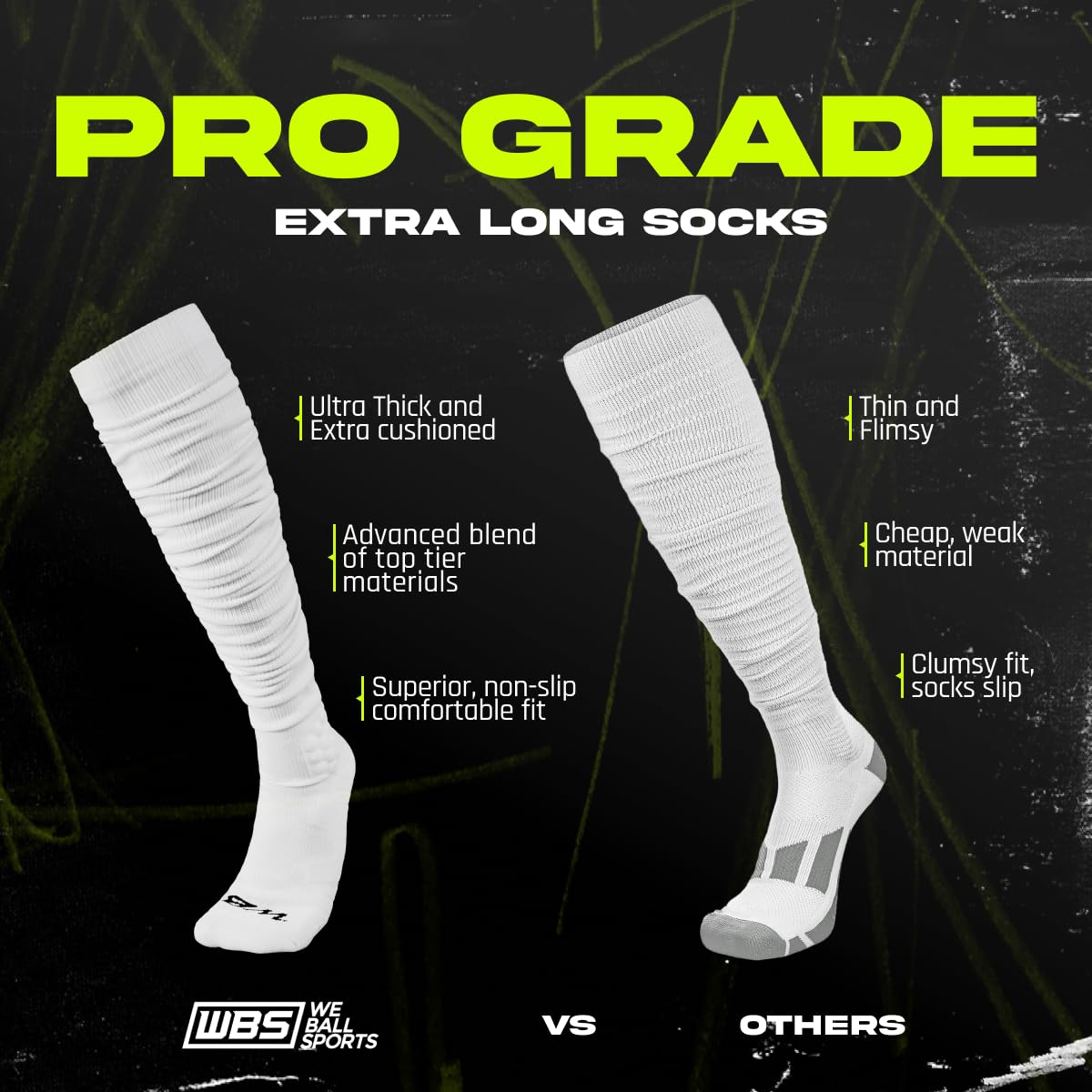 Scrunch Football Socks for Men & Boys - Extra Long Padded Athletic Socks for Soccer, Running & Sports - Comfortable Performance Socks for Training & Games
