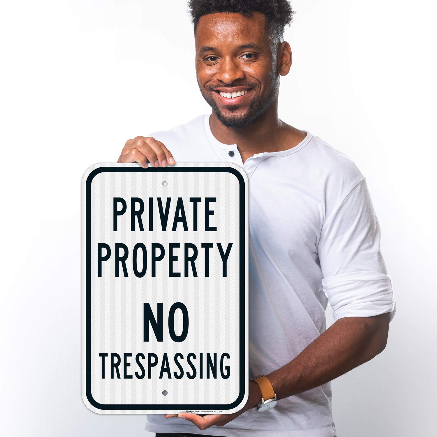 Private Property No Trespassing Sign - 12x18 Inch Reflective Aluminum Sign with 3M EGP Coating, Weatherproof & Fade Resistant for Indoor/Outdoor Use - Made in USA - Perfect for Farms, Warehouses, and Home Security