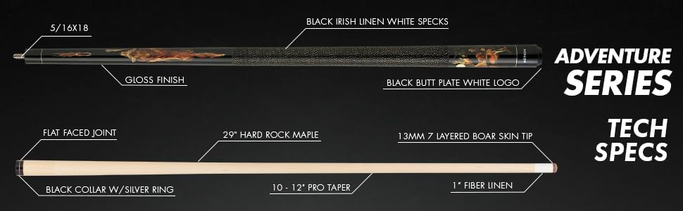 Wolf 19oz Action Adventure Billiards Pool Cue Stick - Professional Carbon Fiber Shaft for Precision Shots - Perfect for Home Game Rooms, Bars & Competitive Tournaments