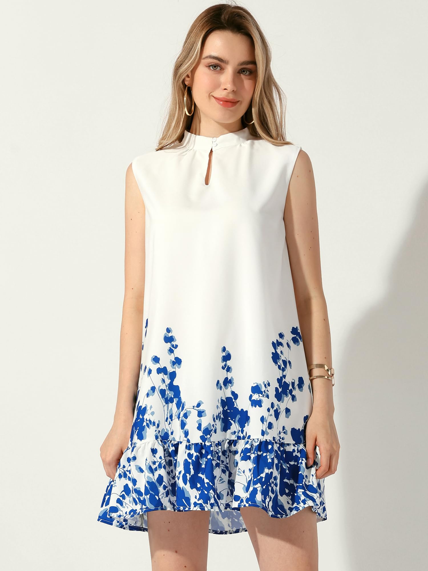 Allegra K Women's Summer Floral Print Ruffled Hem Sleeveless Mini Dress - Casual Beach Dress for Vacation, Party & Date Night