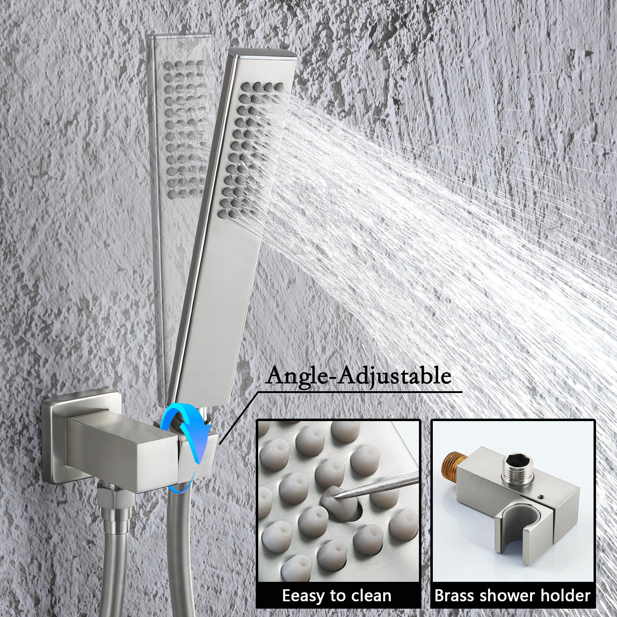 SKOWLL Rainfall Shower System with Handheld Shower Head - 10 Inch Solid Brass Pressure Balancing Mixer Valve, Wall Mounted Shower Combo in Brushed Nickel - Perfect for Luxurious Spa-Like Bathroom Experience & Water-Saving Home Upgrade