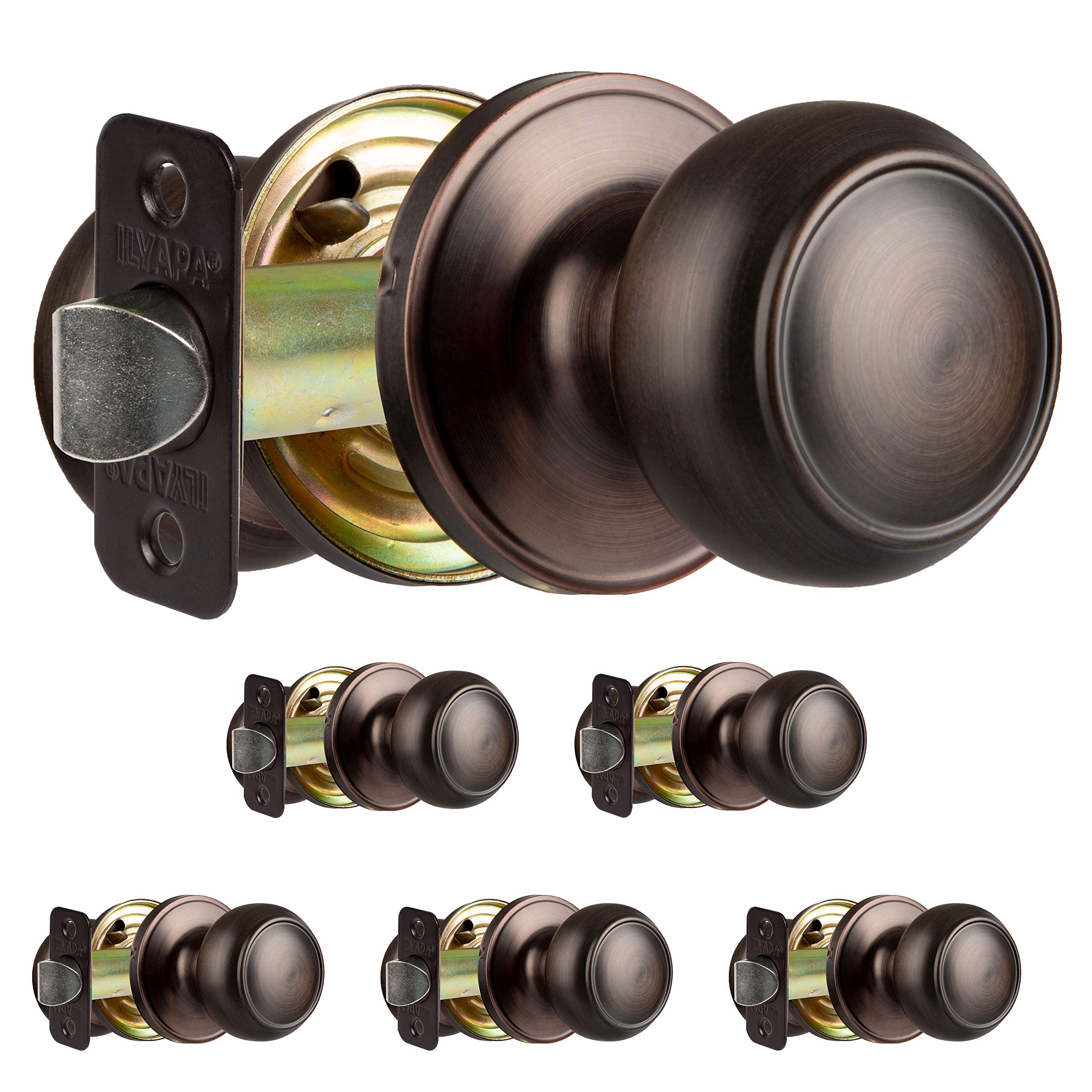 Colonial Oil Rubbed Bronze Passage Door Knob - 6 Pack Non-Locking Round Interior Door Handle for Hallway, Closet & Bedroom - Durable & Stylish Hardware for Home & Office Doors