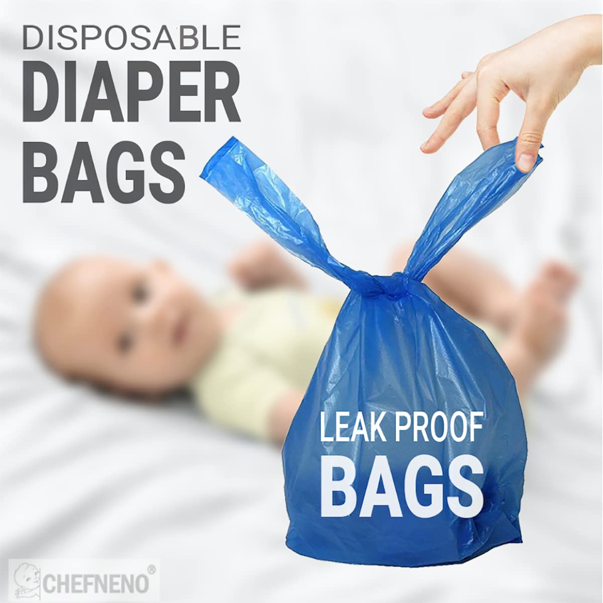 **500 Count Disposable Baby Diaper Bags with Fresh Baby Powder Scent - Easy Tie Handles, Bulk Pack for Diapers, Dog Poop, Cat Litter & Sanitary Pads Disposal - Perfect for Travel, Daycare & Pet Owners**