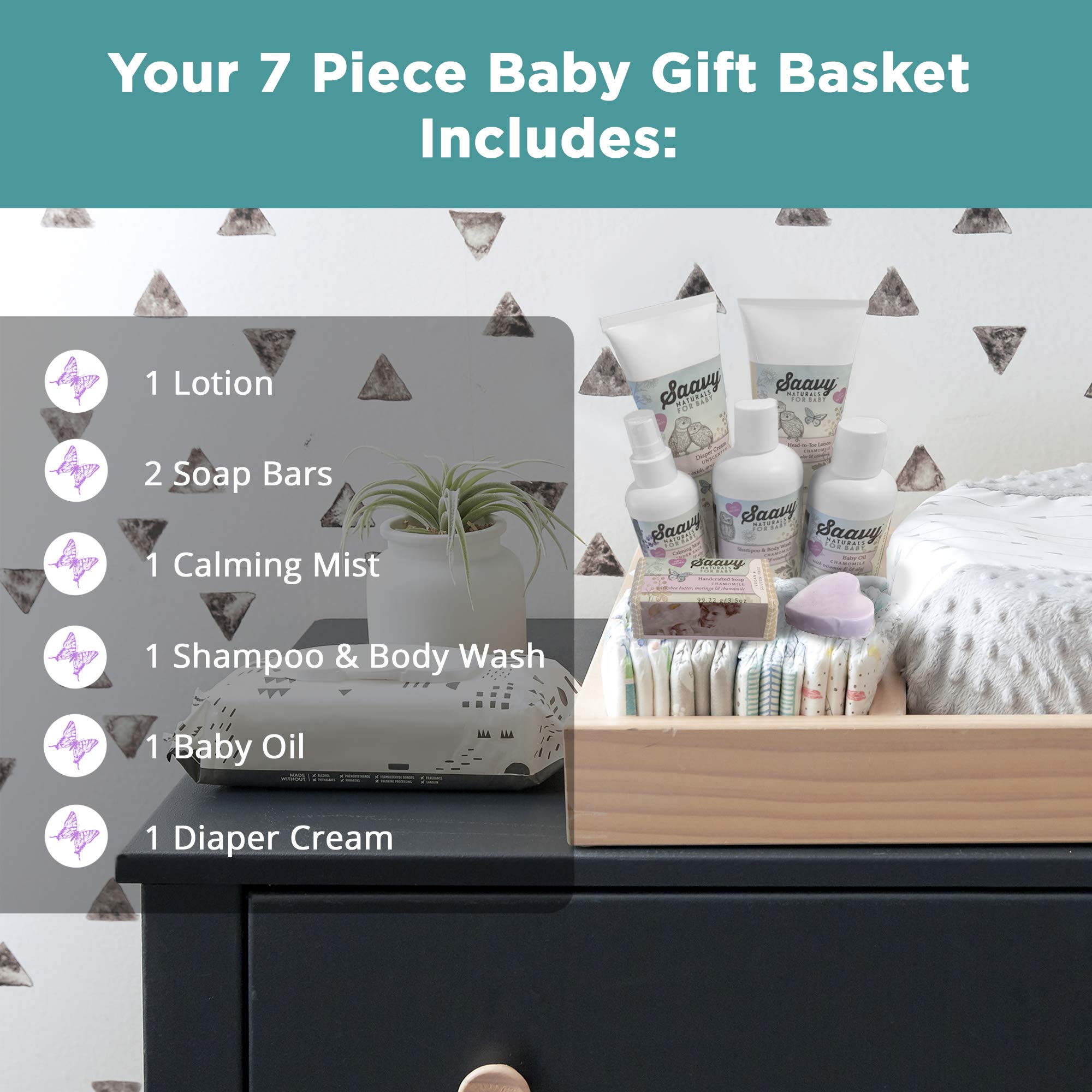 Organic Baby Shower Gift Set - 6-Piece Natural Bath Essentials for Newborns & Infants | Includes Soap Bars, Lotion, Shampoo, Baby Oil, Calming Spray & Diaper Cream | Chamomile Lavender Scented | Perfect New Mom Care Package & Baptism Present