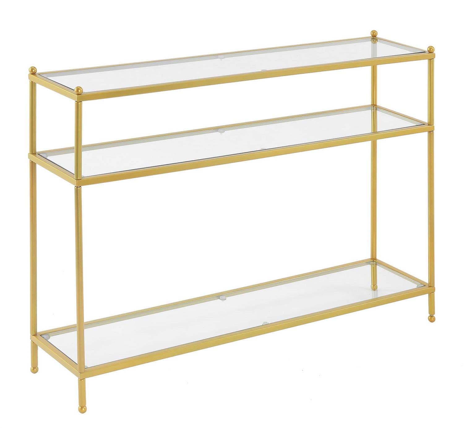 Royal Crest Console Table with Clear Glass Top & Gold Frame - Elegant Entryway Furniture for Hallway, Living Room & Foyer Decor