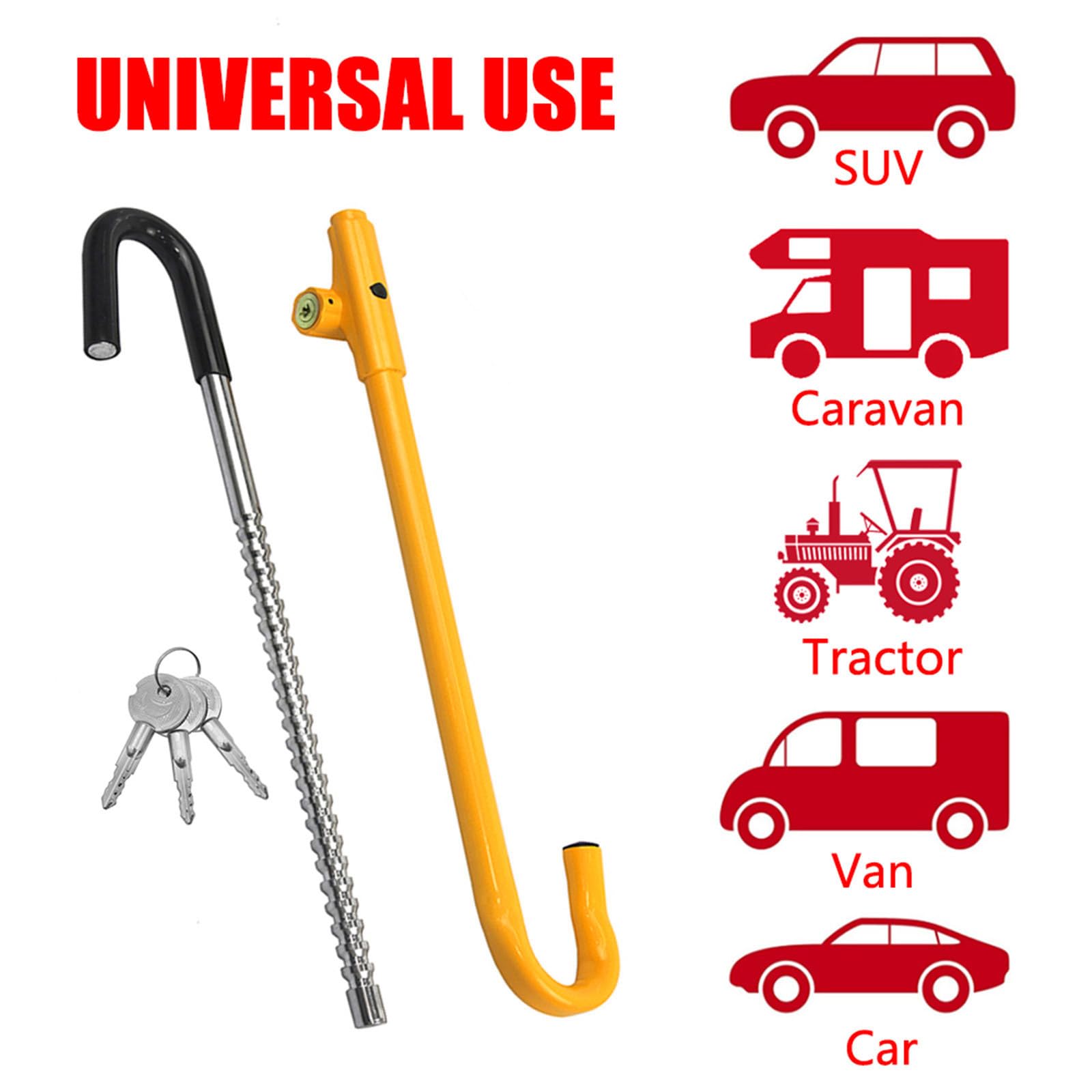 KAYCENTOP Universal Car Steering Wheel to Brake Pedal Lock - Anti-Theft Security Device for Vehicles (Bright Yellow) | Perfect for Parking Security & Theft Prevention in Public Areas